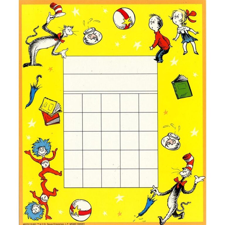 Dr Seuss Cat In The Hat Mini Reward Charts 36 Count Package With Over 700 Stickers