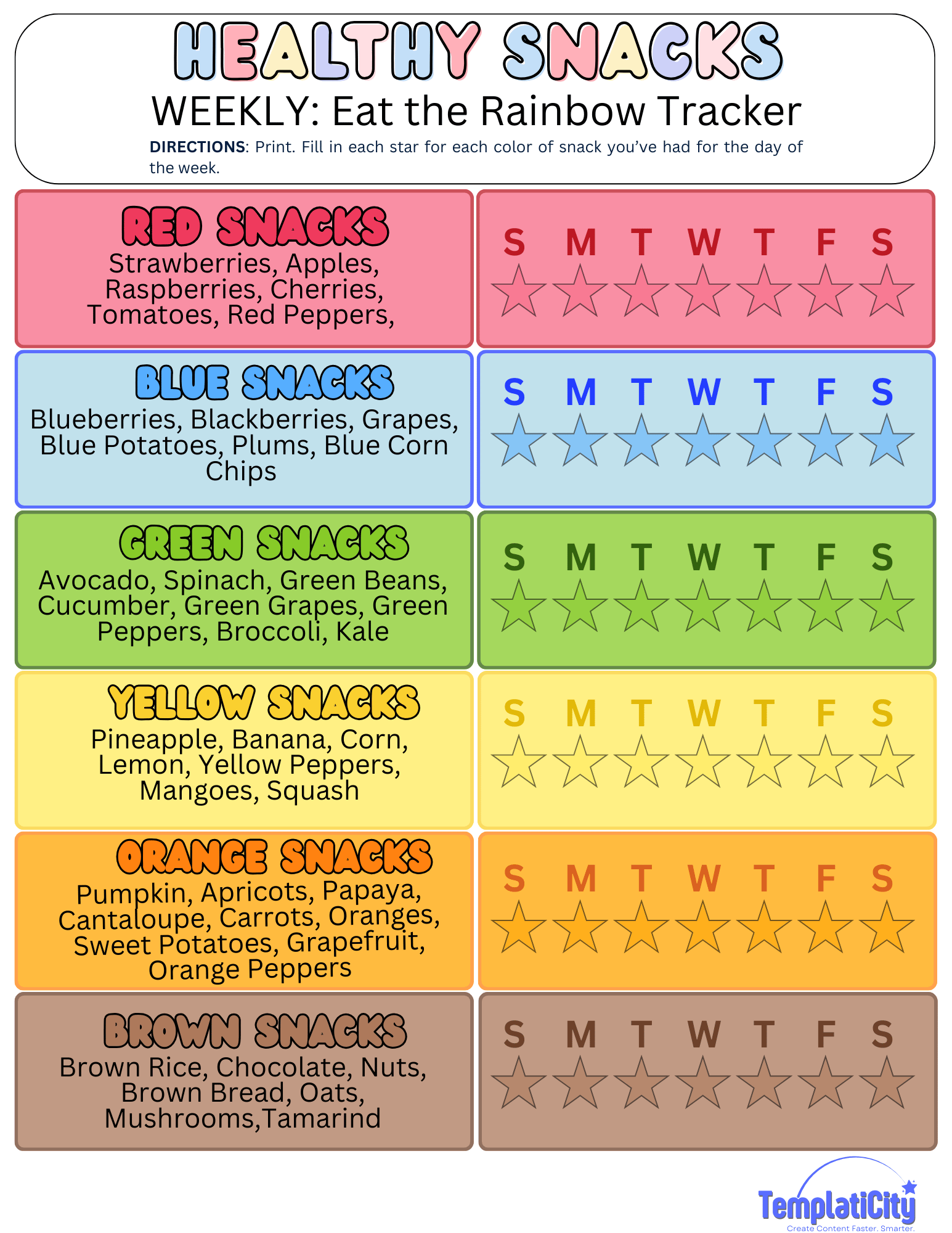 Eat The Rainbow Trackers Healthy Food Snacks Routine PDFs Printable Digital Goodnotes Other Note taking Apps Templaticity