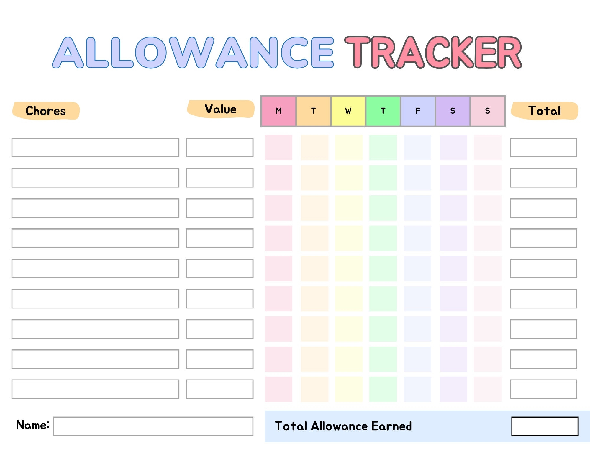 Allowance Chart Printable