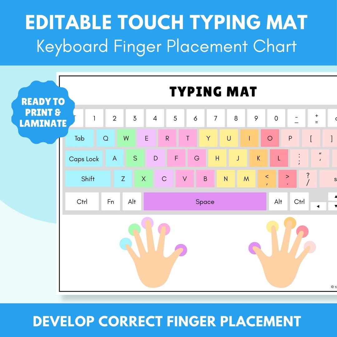 Editable And Printable Typing Mat For Kids Keyboard Finger Placement Chart Etsy