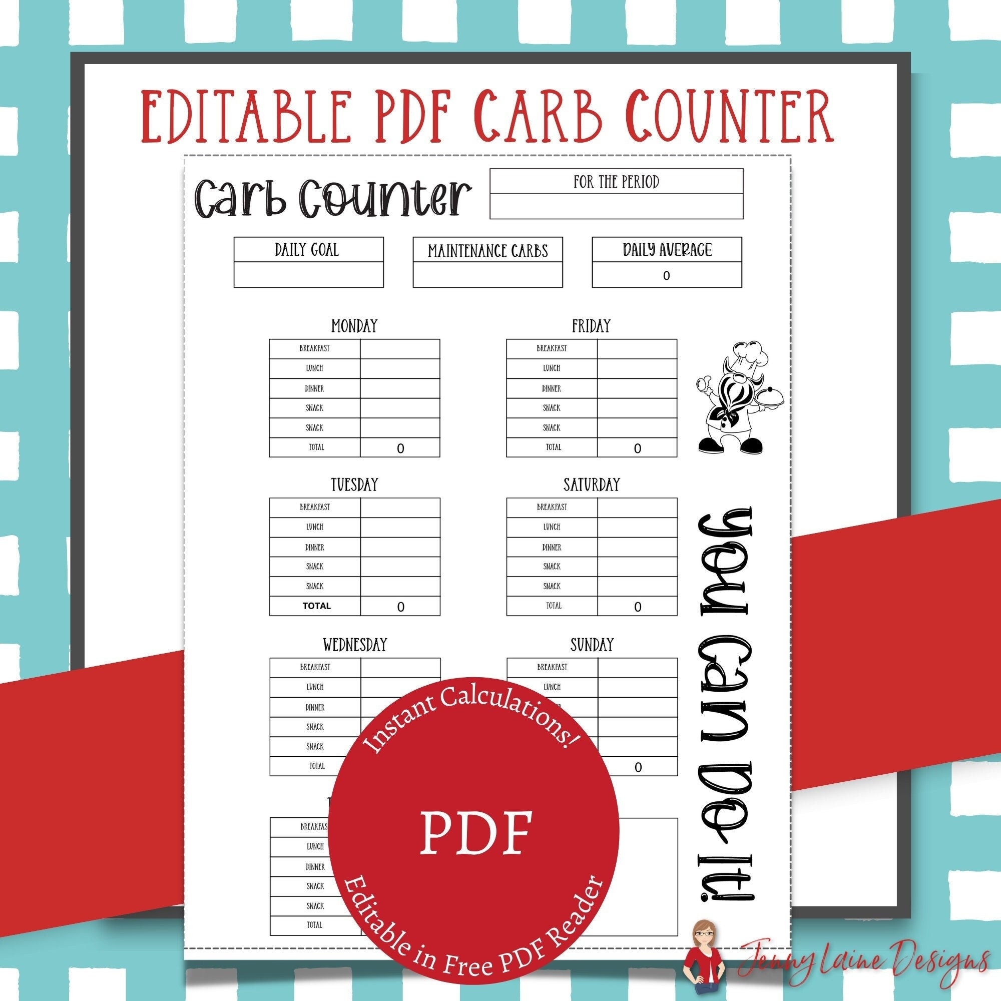 Editable Carb Counter Printable Instant Calculations Carb Counter In Adobe PDF Instant Download Meal Plan Low Carb Food List Incl Etsy