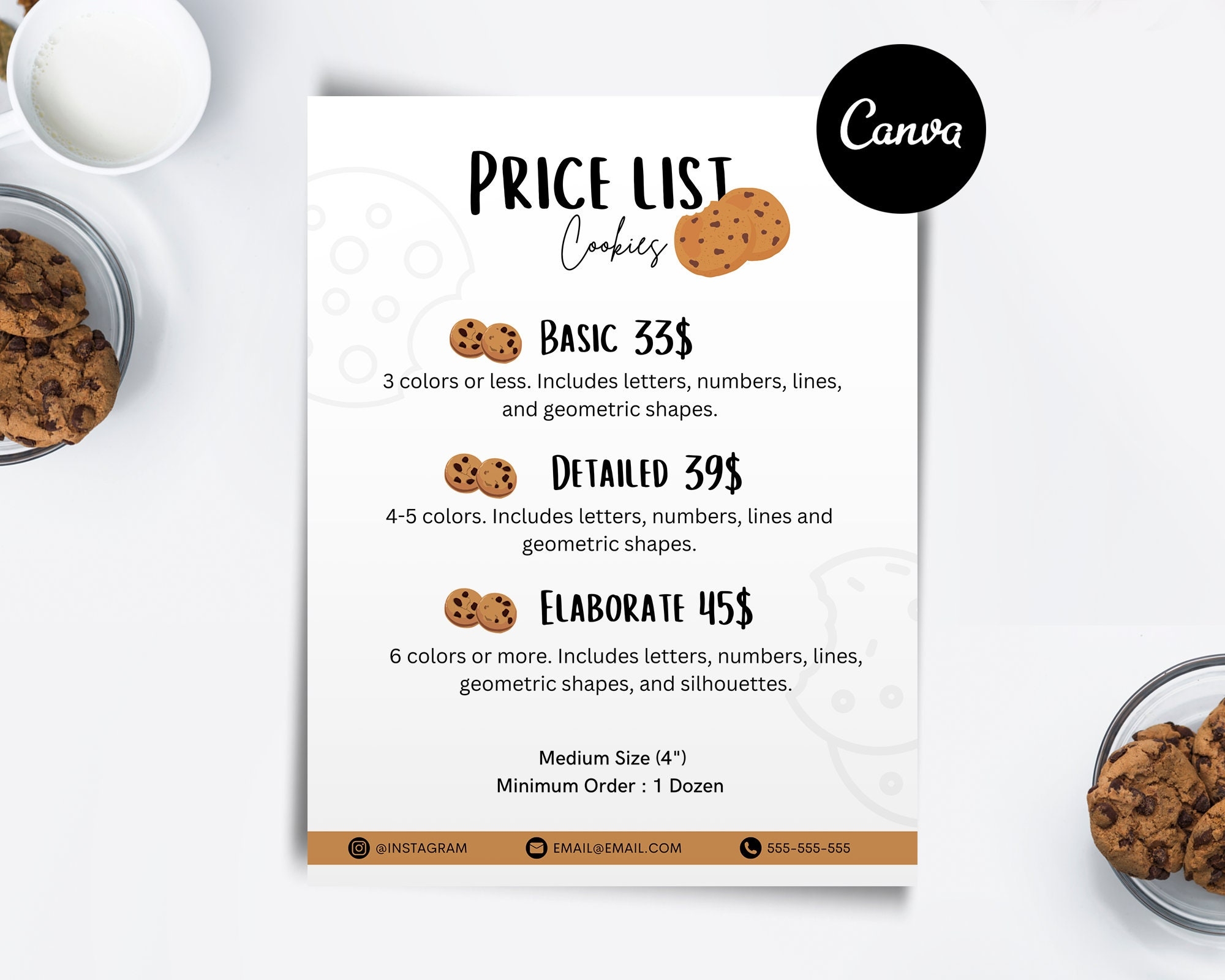 Editable Cookie Price List Template Cookie Business Card Label Template Small Business Canva Template Digital Download Etsy