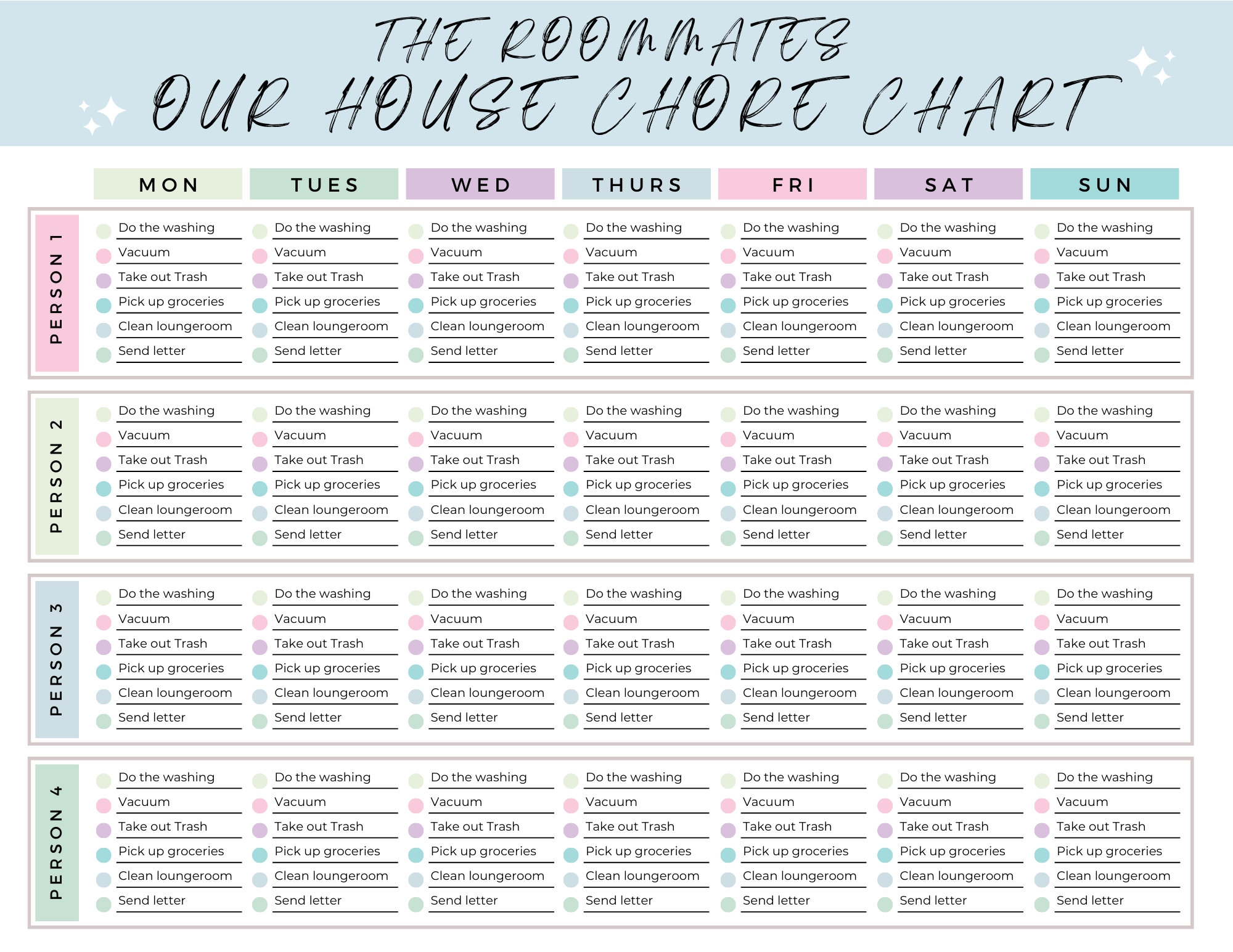 Editable Family Chore Chart Roommate Chore List Cleaning Checklist Household Chore List Weekly House Chores Daily Cleaning List Etsy