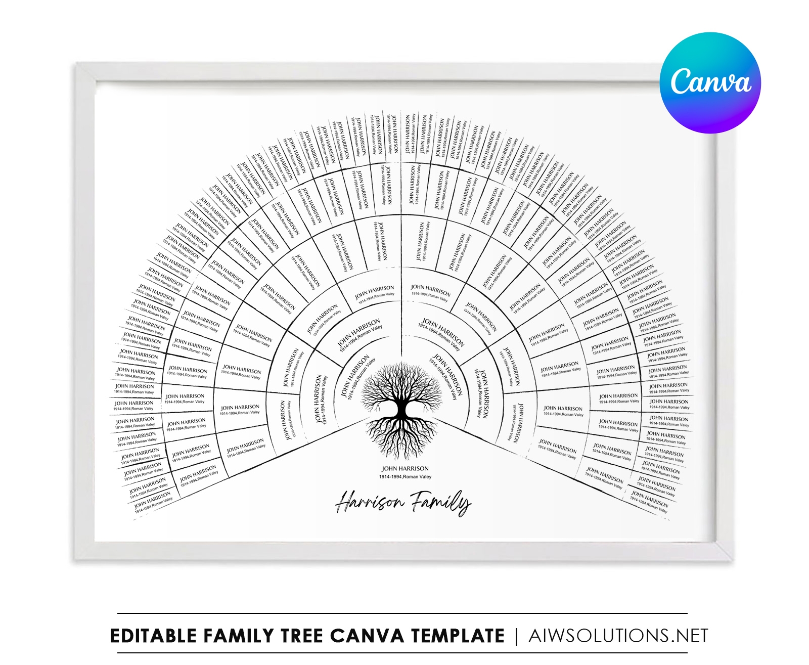 Editable Free Genealogy Products Generation Printable Family Tree Chart Canva