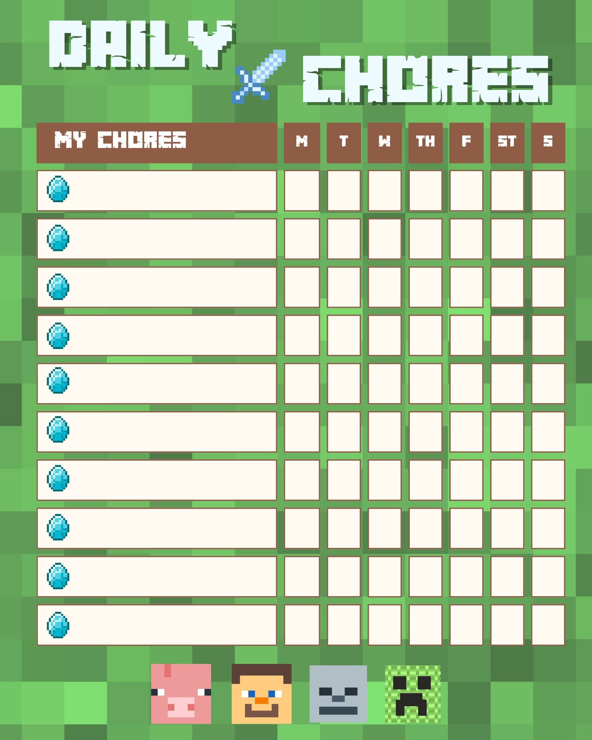 Editable Minecraft Chore Chart For Kids Etsy