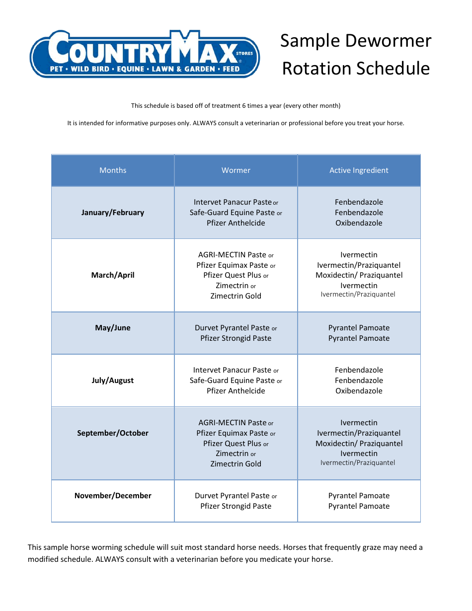 Equine Dewormer Rotation Schedule Template Country Max Download Printable PDF Templateroller Equine Dewormer Rotation Schedule Template Country Max Download Printable PDF Templateroller