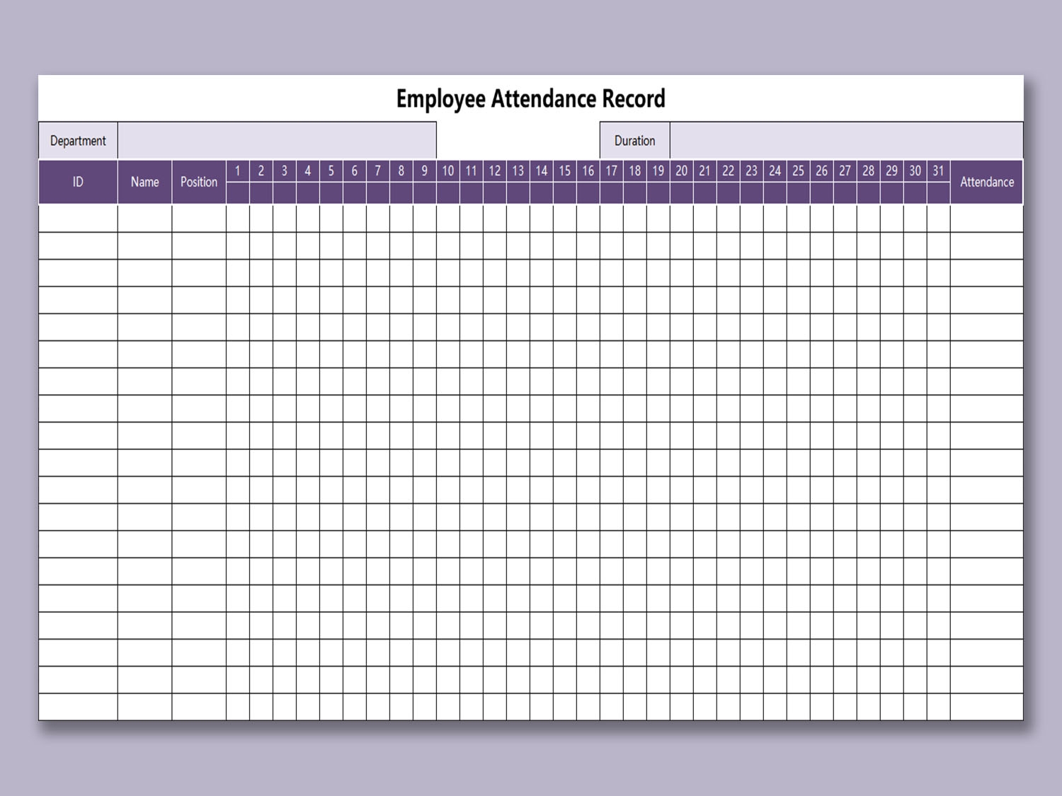 EXCEL Of Employee Attendance Record xlsx WPS Free Templates