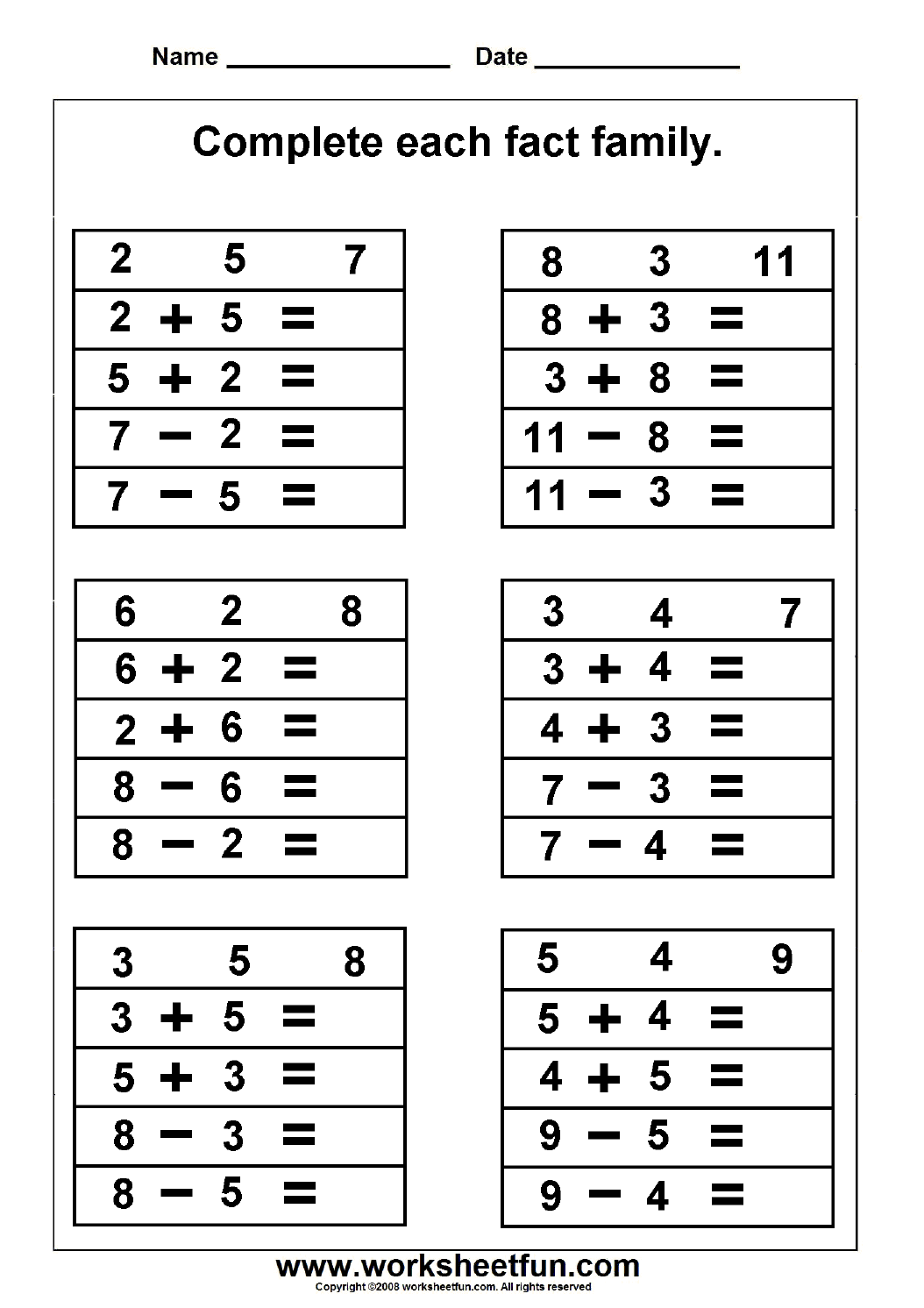 Free Math Printables Fact Charts