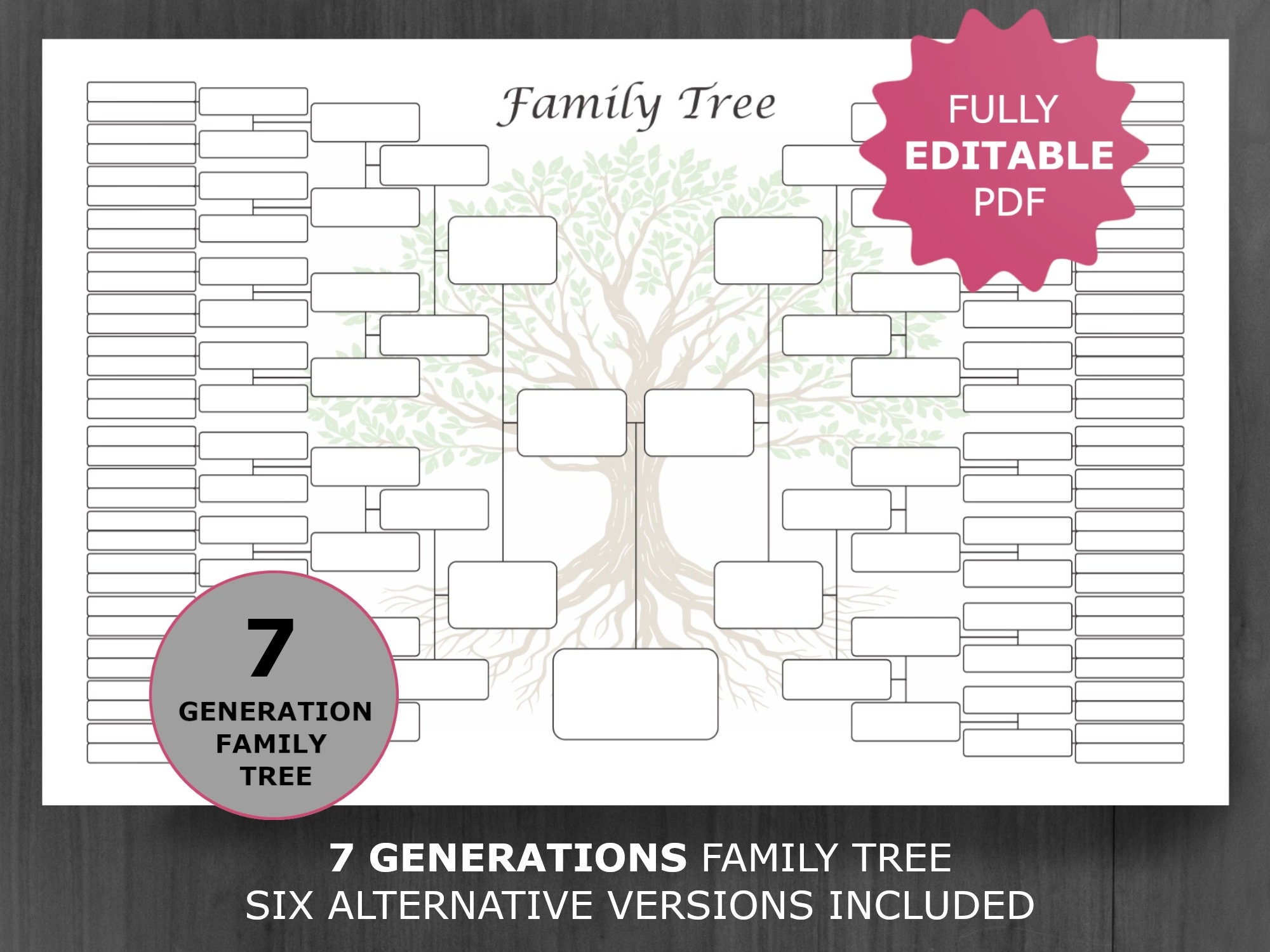 Family Tree Chart 7 Generation Printable And Editable Genealogy Template PDF Etsy Israel