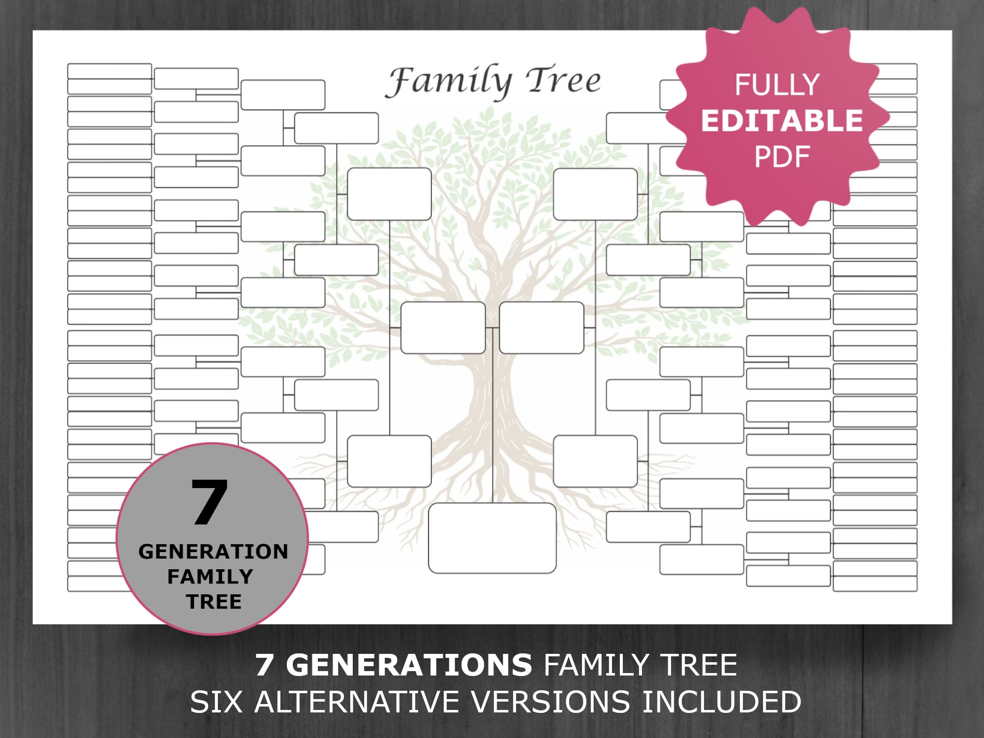 Family Tree Chart 7 Generation Printable And Editable Genealogy Template PDF Etsy Israel