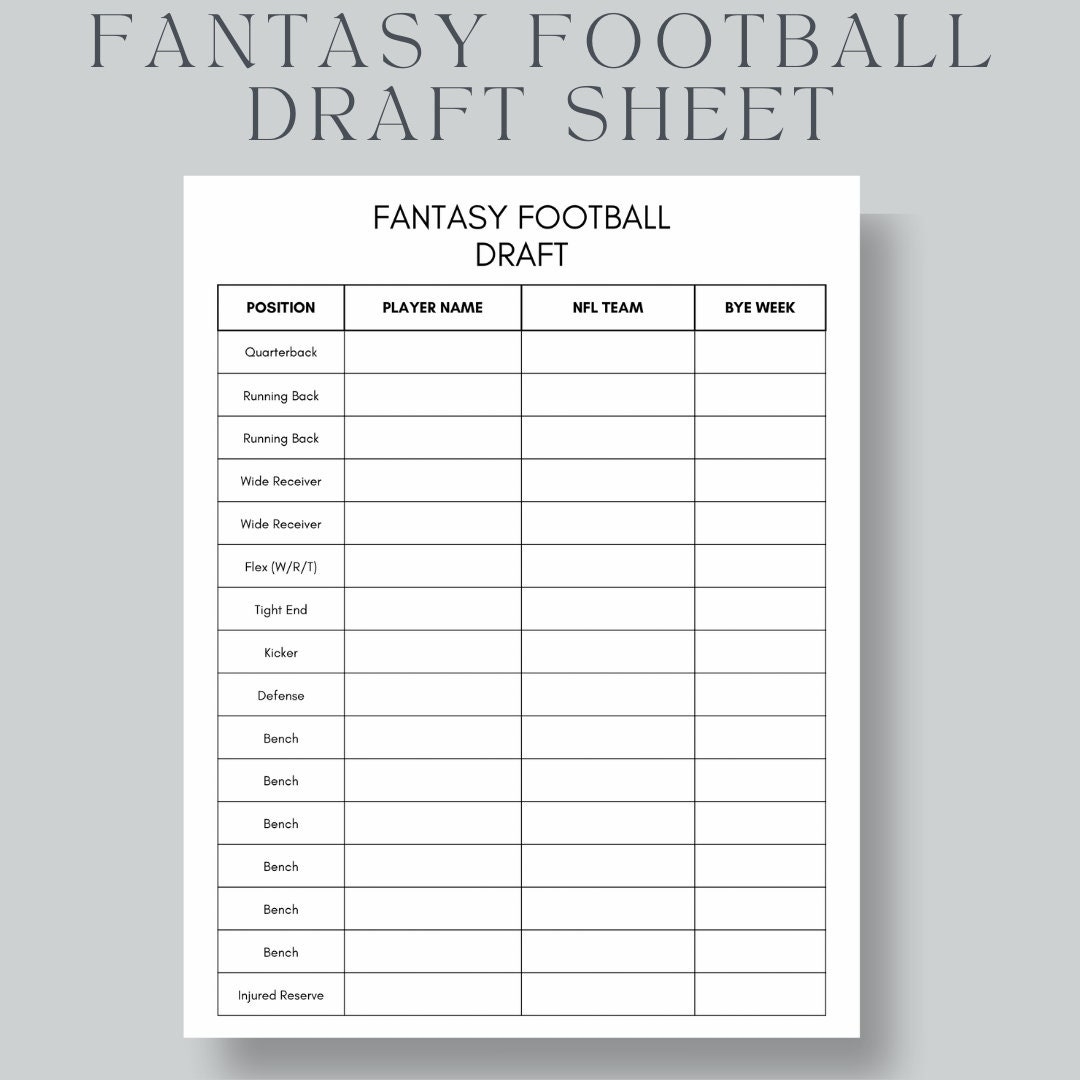 Fantasy Football Draft Sheet Fantasy Football Sizes US Letter A4 A5 Instant Download PDF Etsy