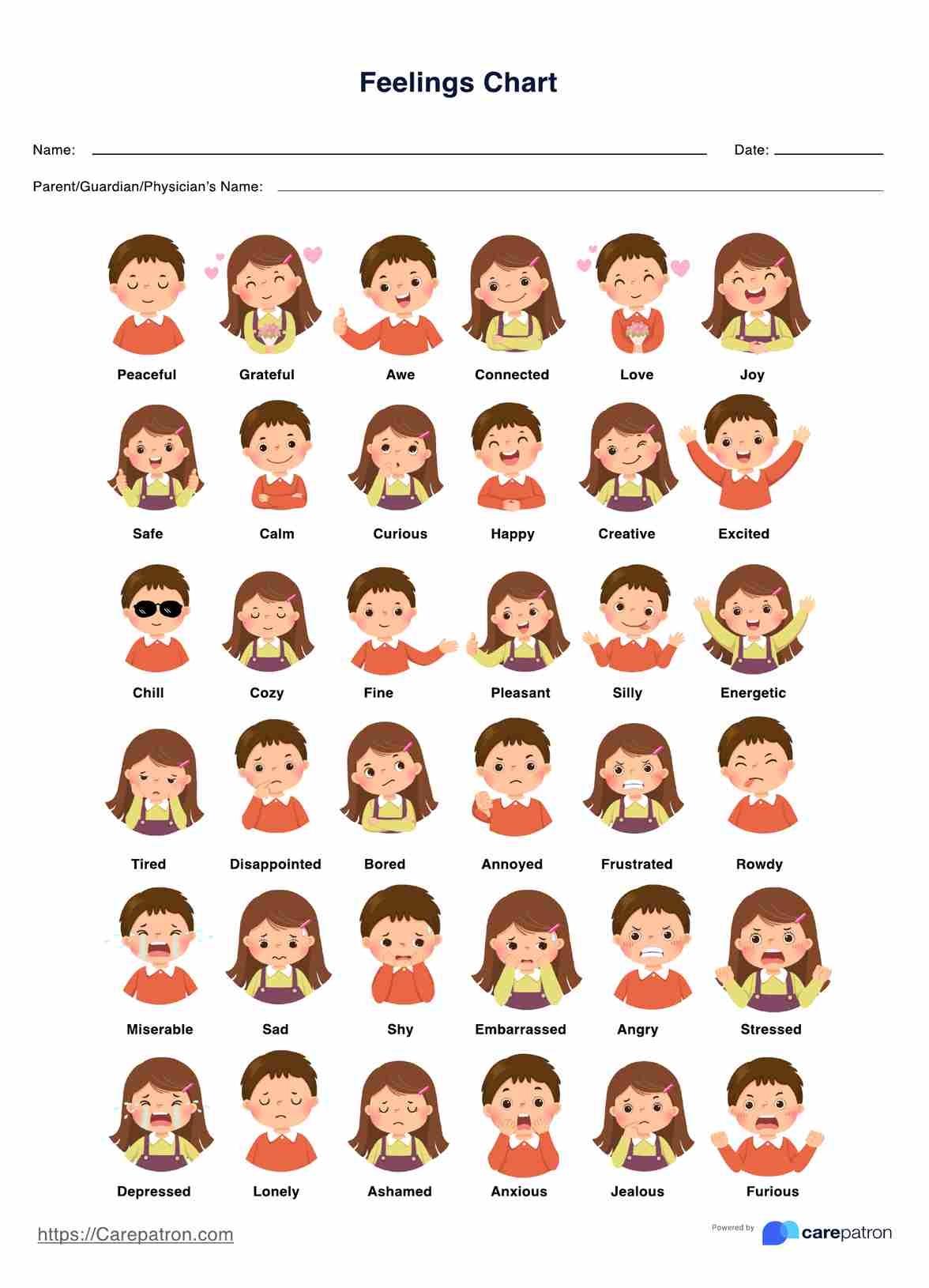 Printable Emotions Chart For Kids