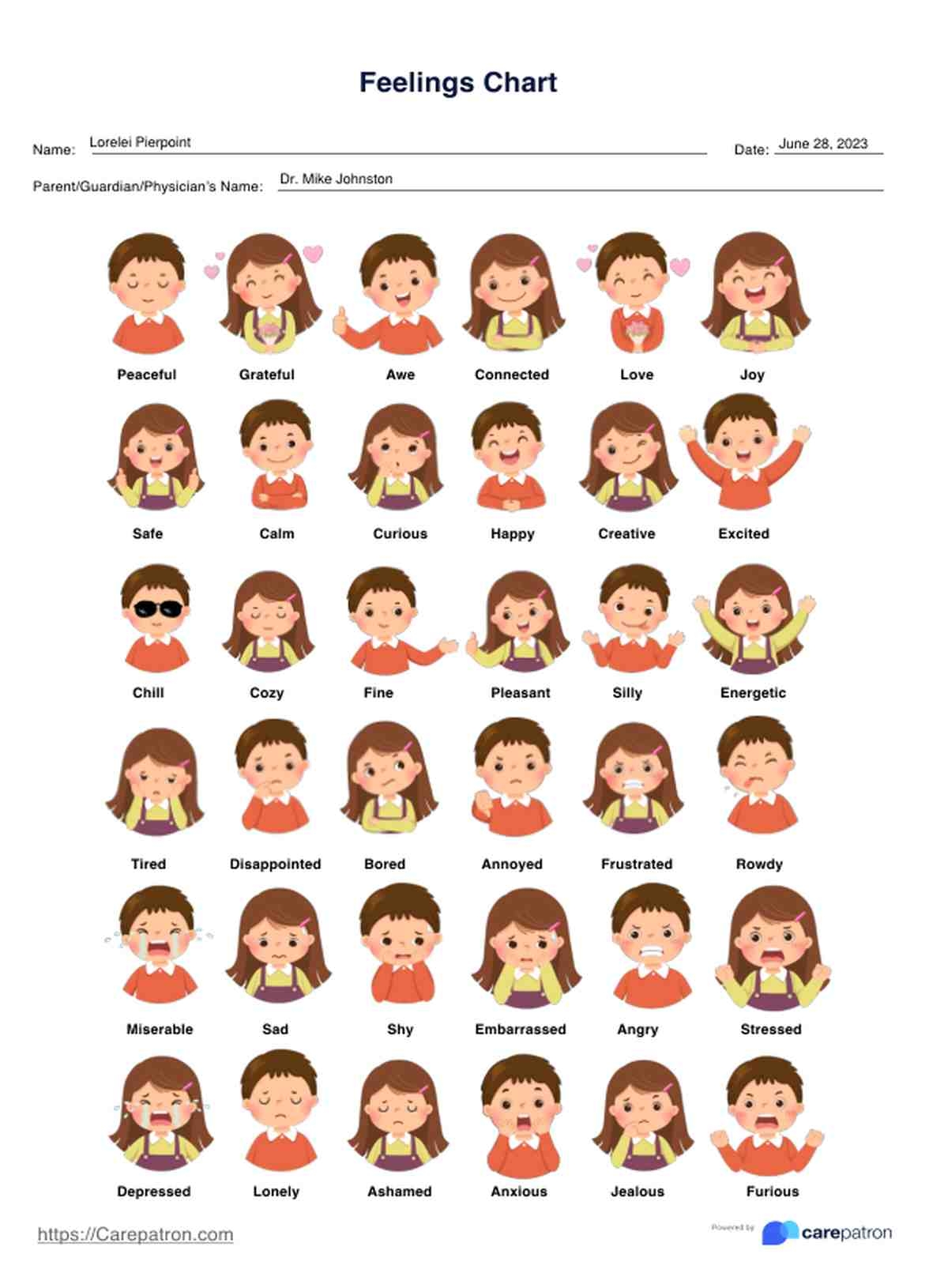 Feelings Chart For Kids U0026 Example Free PDF Download