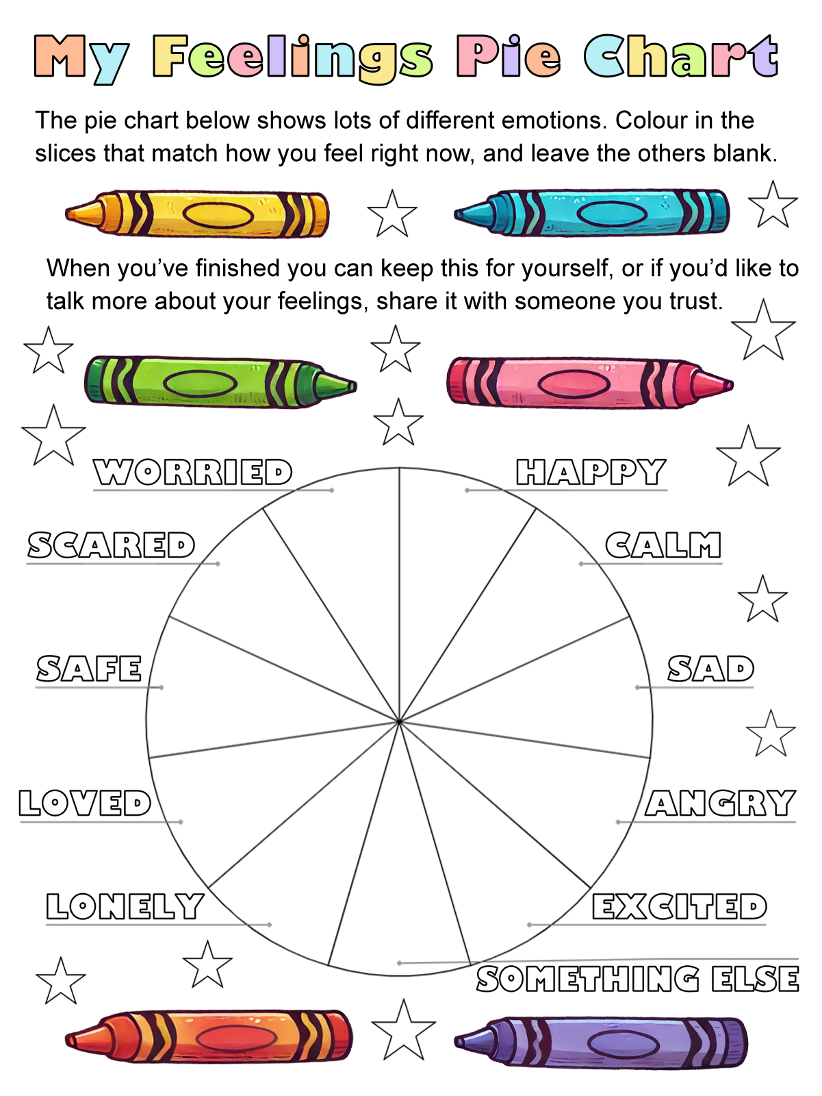 Feelings Pie Chart Printable Worksheet For Kids Rooftop Post Printables