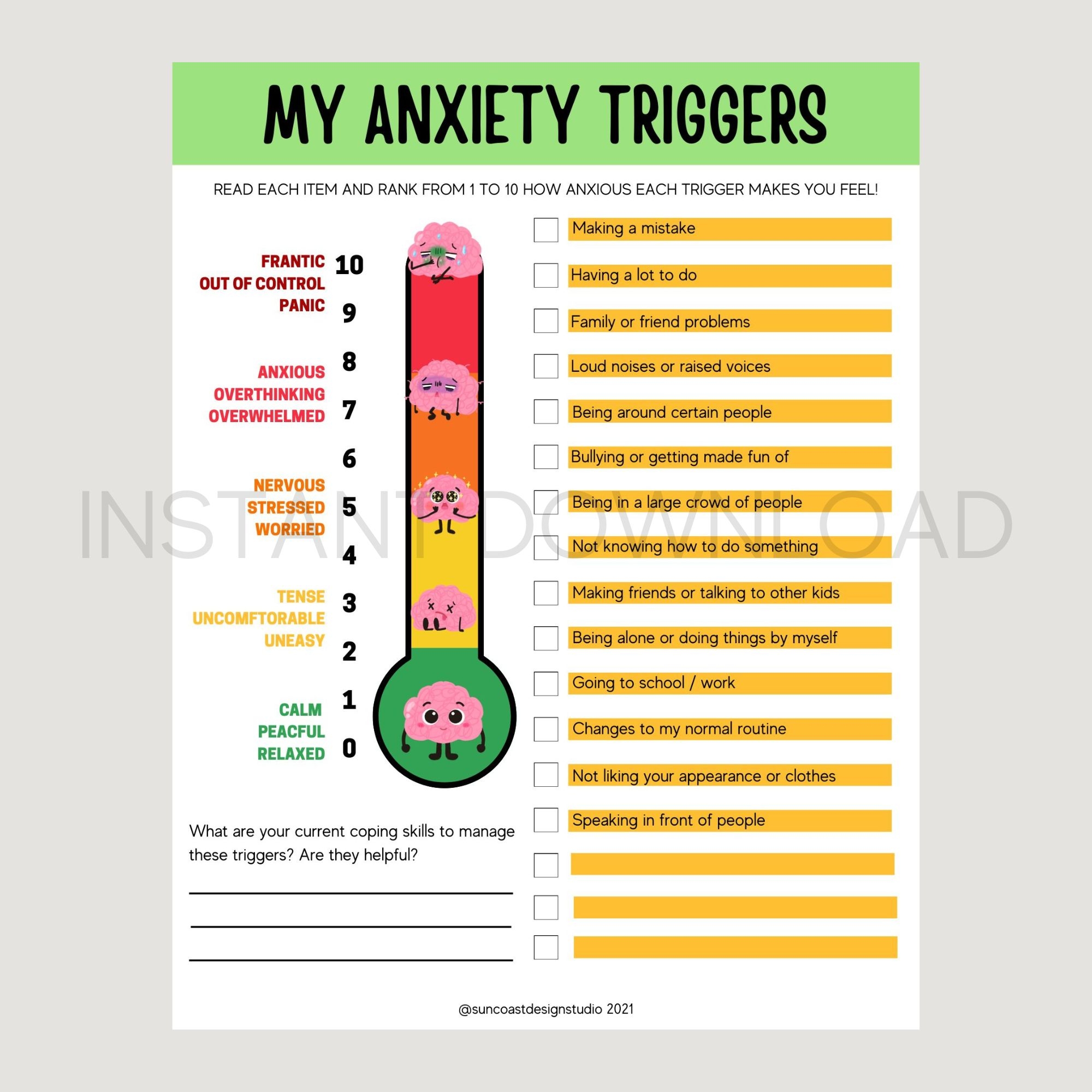 Feelings Thermometer Chart Emotions Poster Kids Teens Printable Mental Health Behavior Management Therapy Counselor Classful