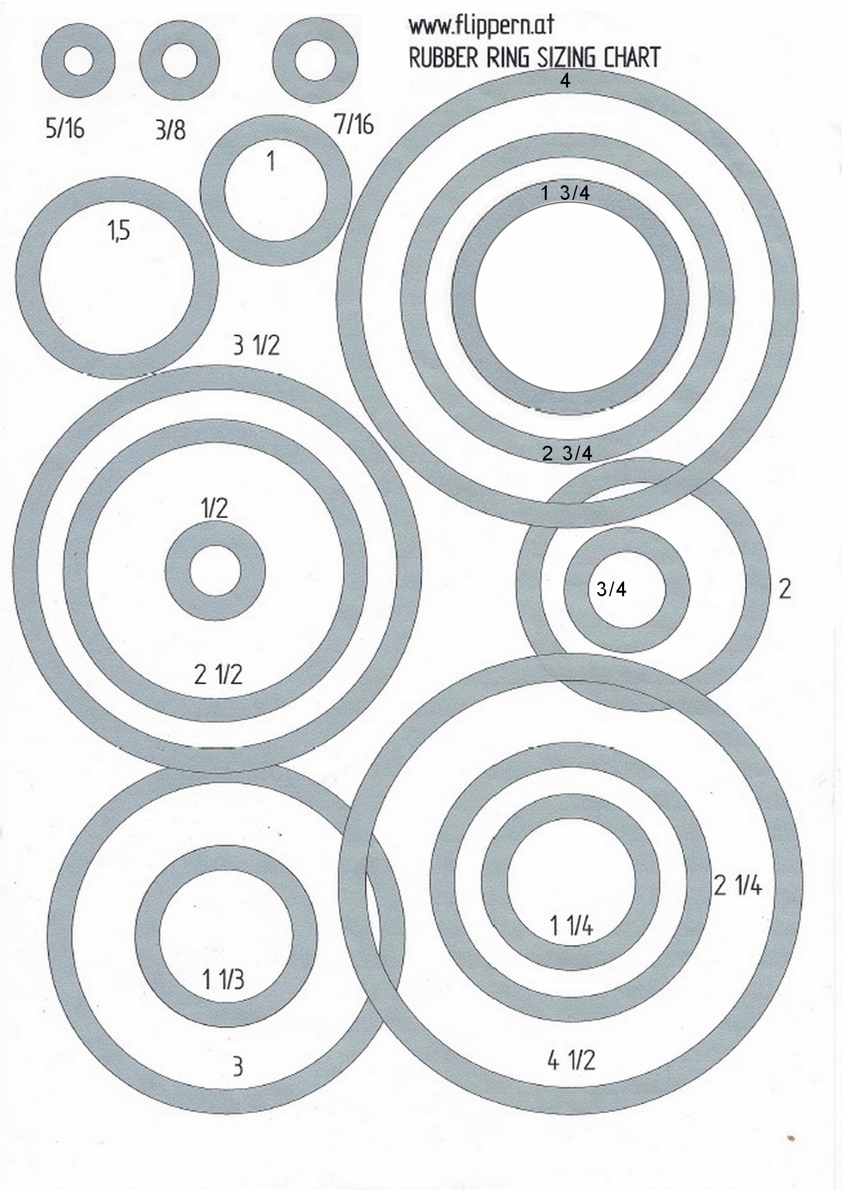 Flippern at Pinball Rubber Rings Sizing Chart
