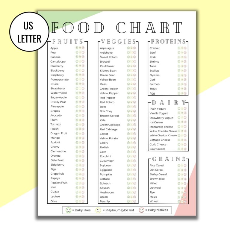 Food Chart For Weaning A Baby Printable The Essential Minimal Food Chart Clear Categories Introduction Of Solid Foods For Child Letter Etsy