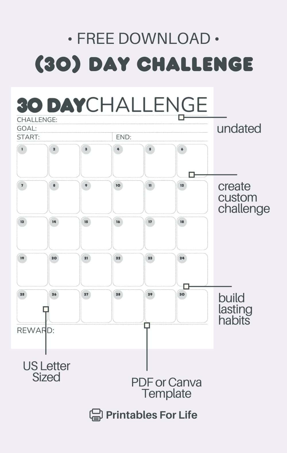 Free 30 Day Challenge Calendar