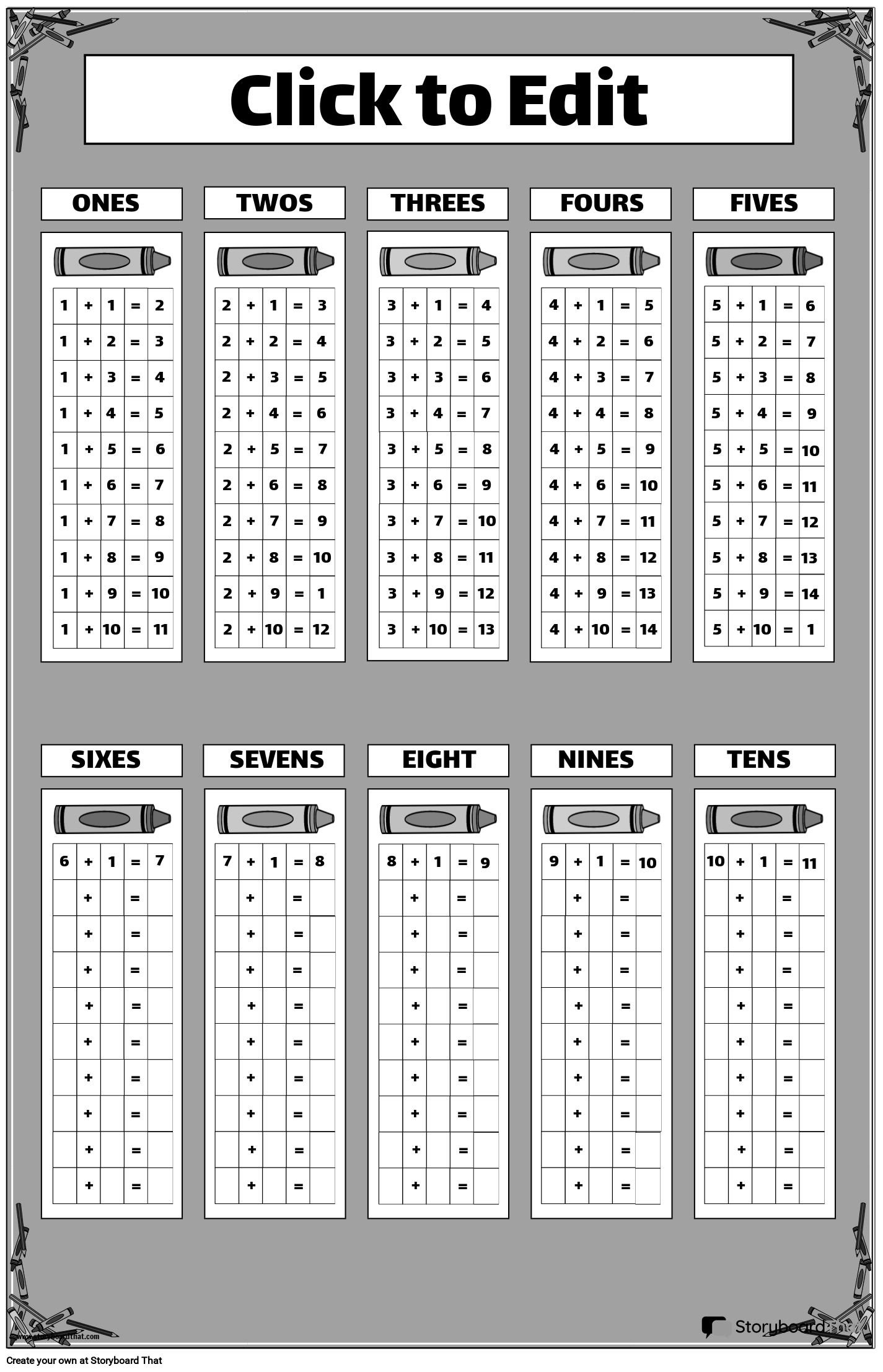 Free Addition Charts Create Print With Storyboard That Free Addition Charts Create Print With Storyboard That