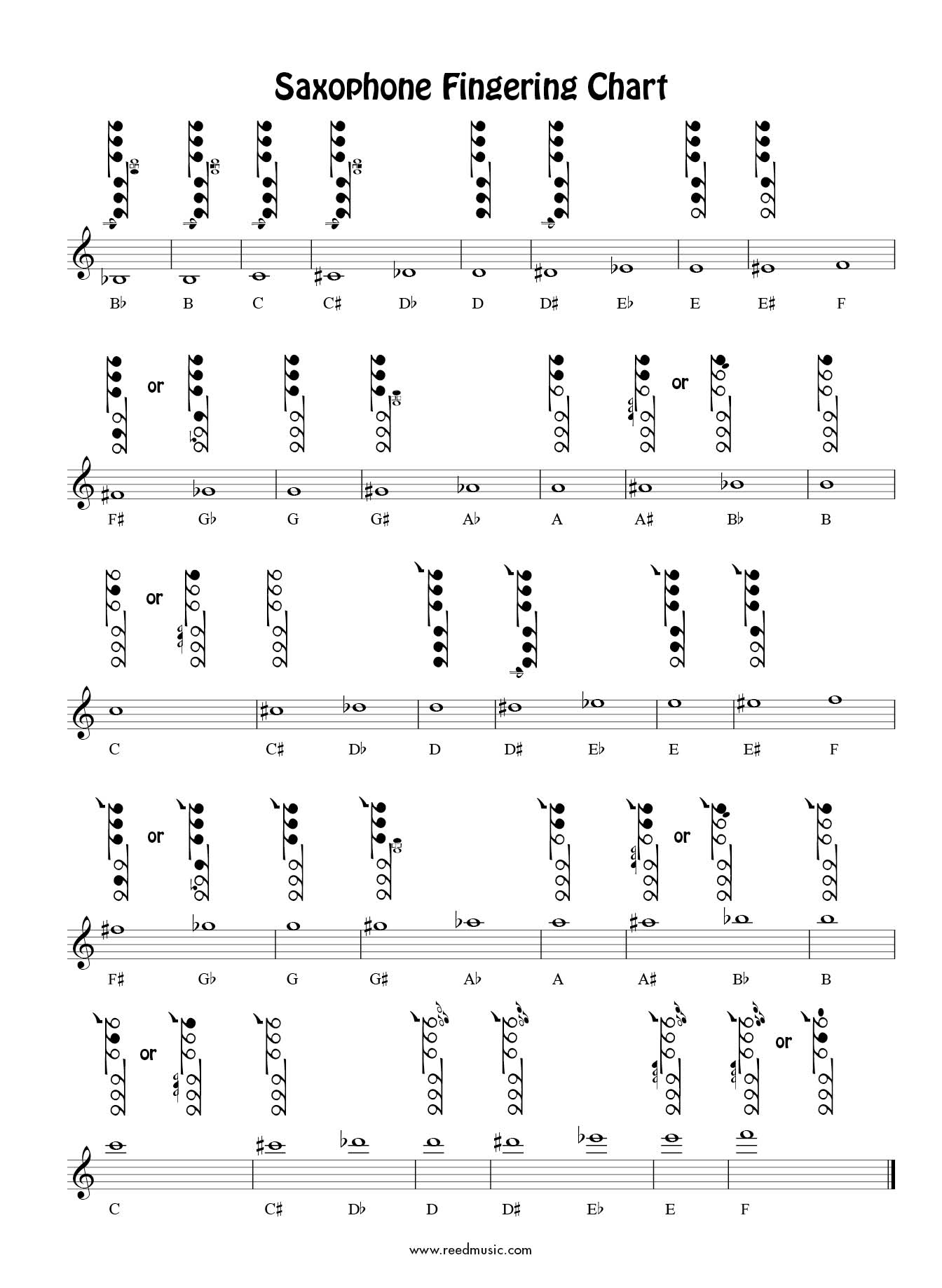 Free Alto Tenor Saxophone Fingering Chart Reed Music