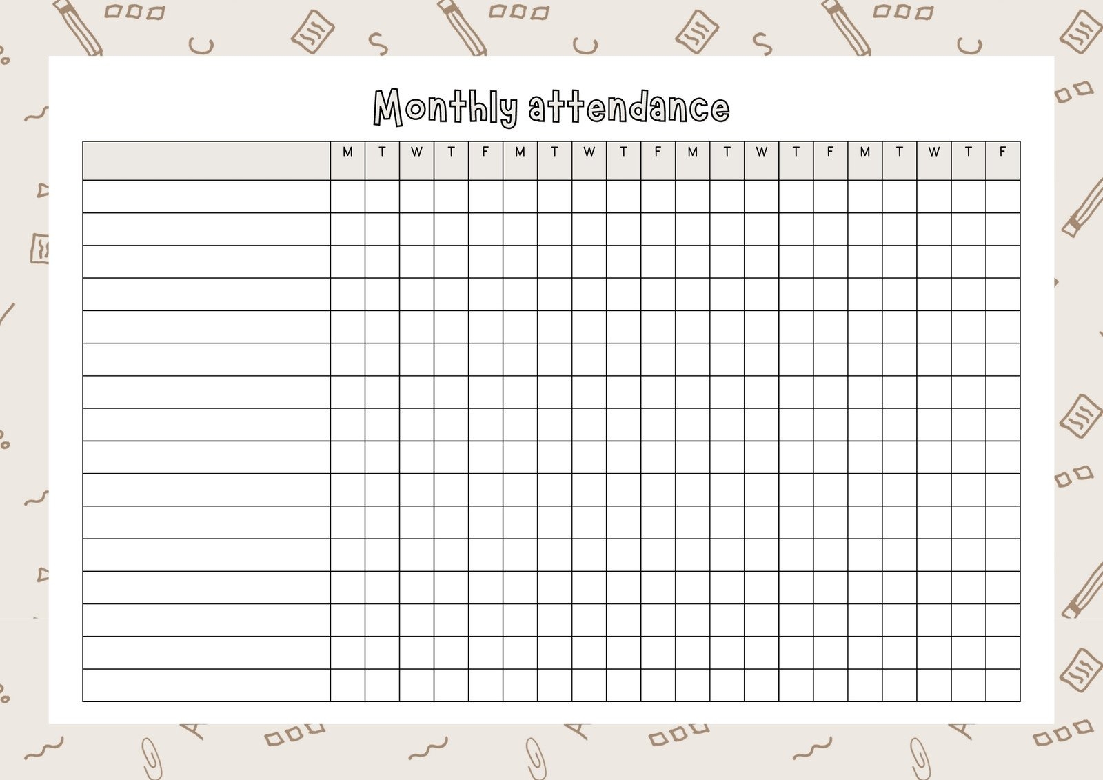 Printable Student Attendance Chart Printable Student Attendance Chart