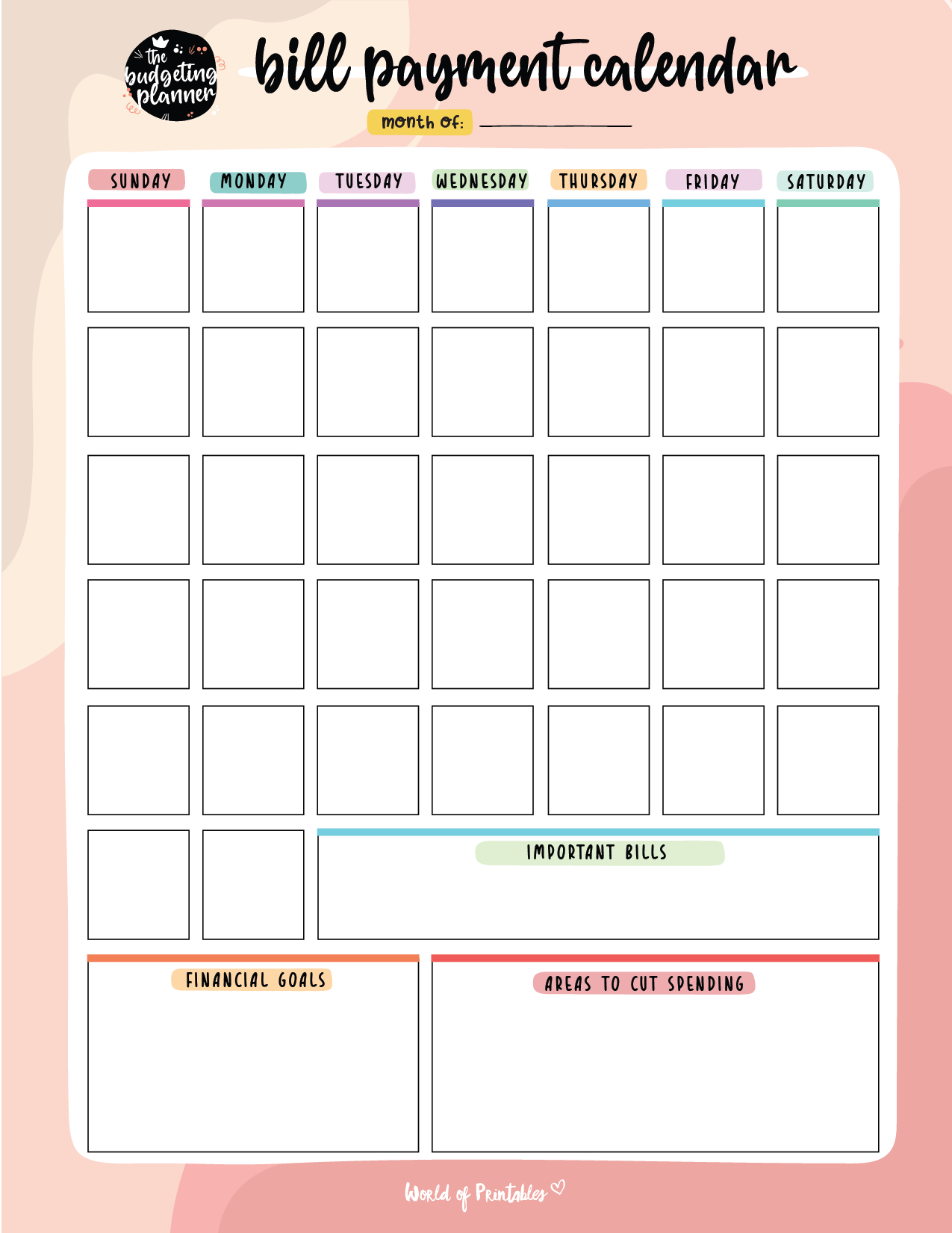 Free Bill Calendar 20 Stylish Designs PDF World Of Printables