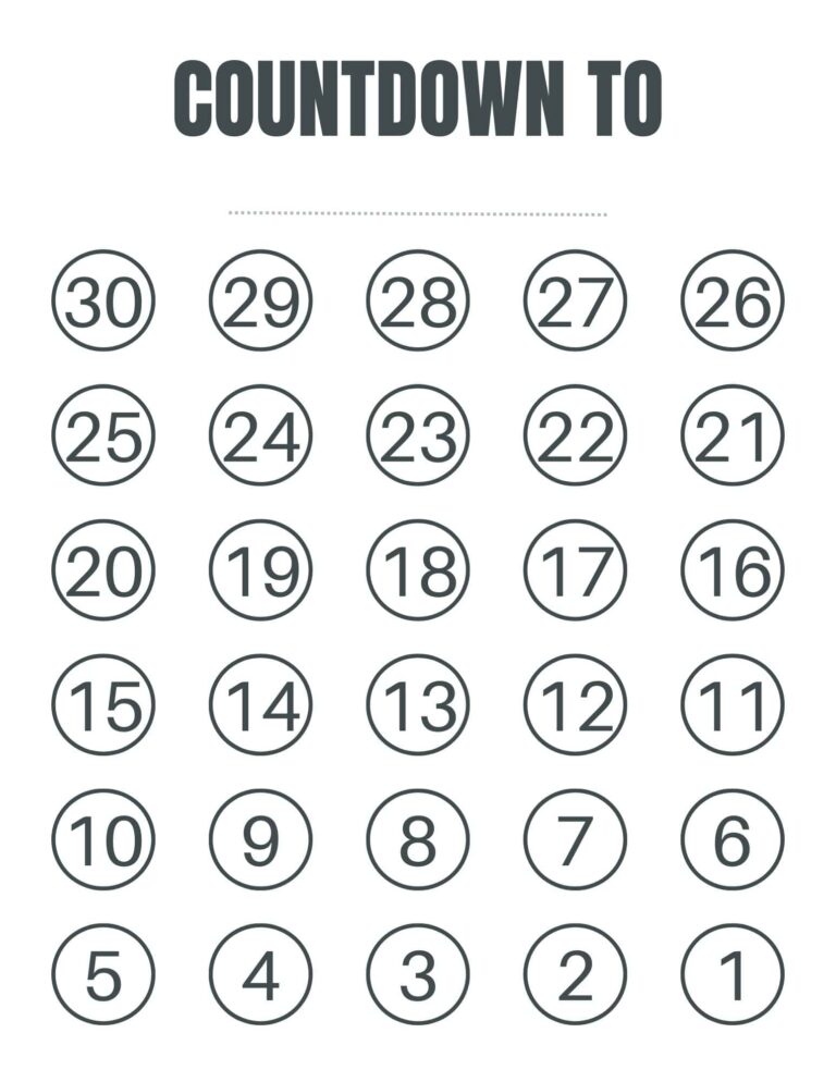 FREE Blank Countdown Calendar Printable