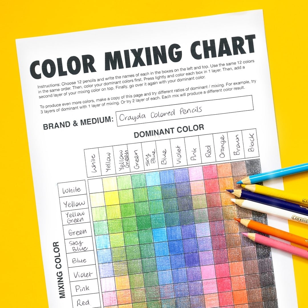 Free Colored Pencil Mixing Chart Make 144 Colors Out Of 12 Pencils 