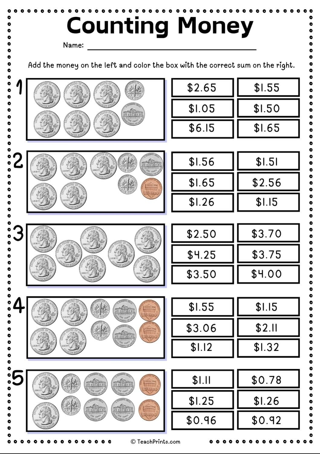 Printable Money Counting Chart Printable Money Counting Chart