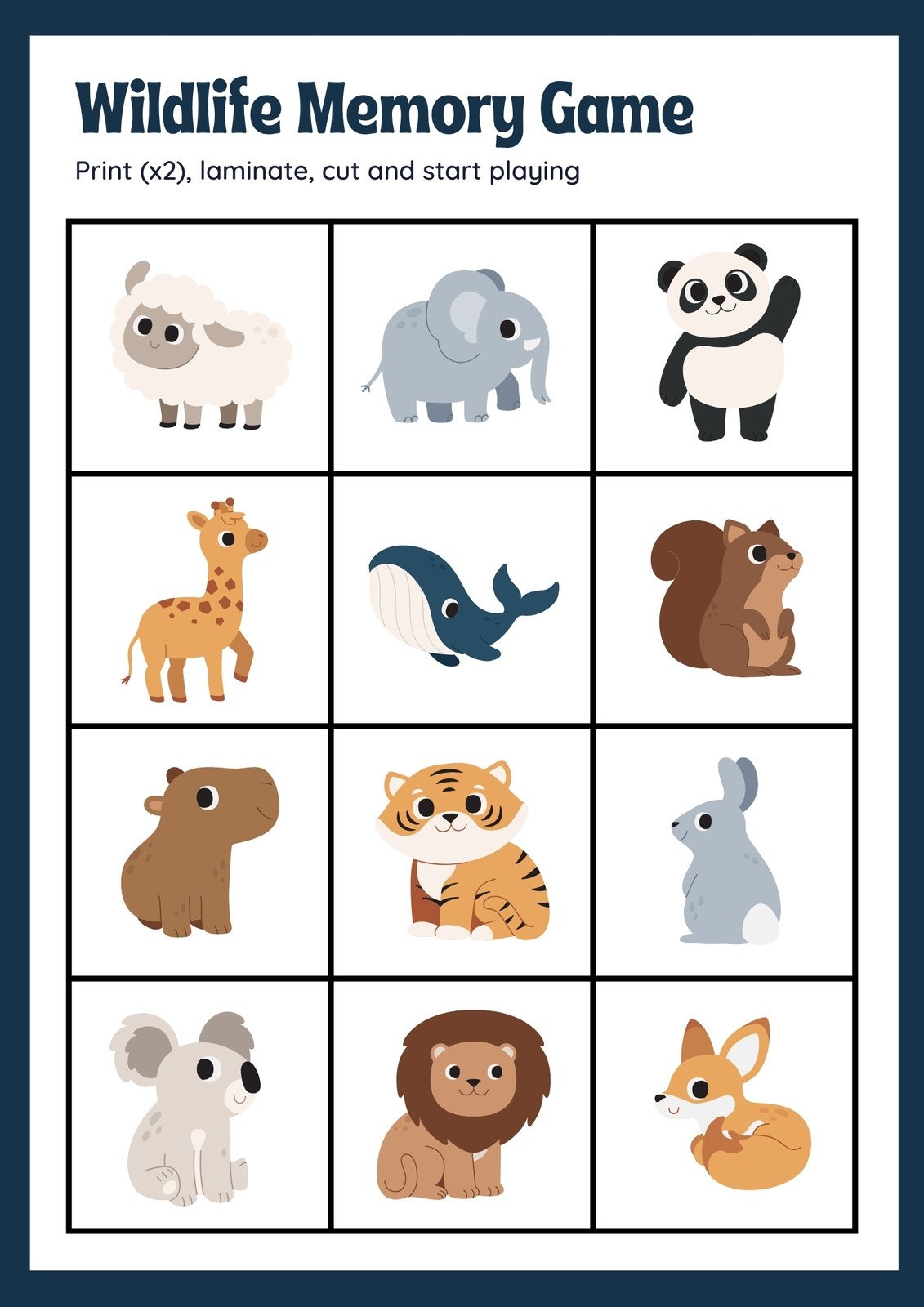 Printable Wild Animals Chart With Names
