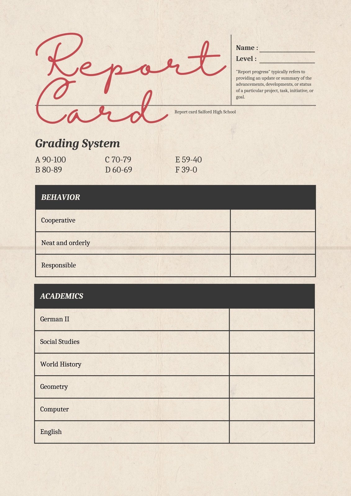 Free Custom Printable Homeschool Report Card Templates Canva