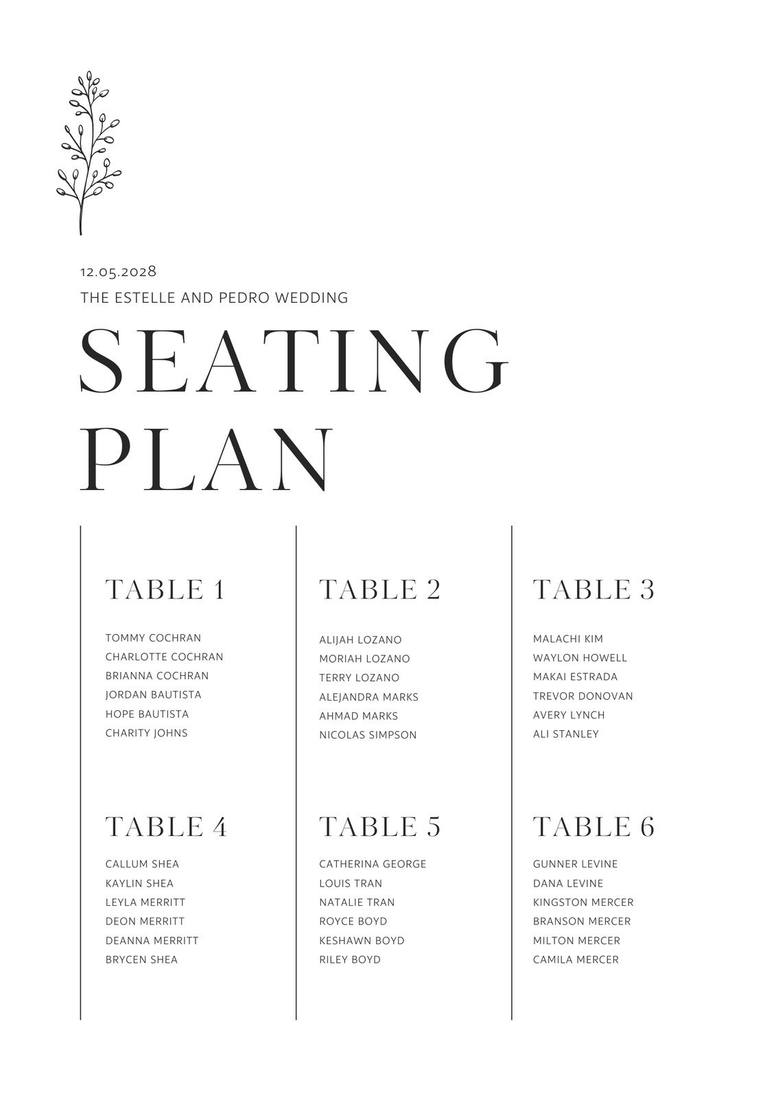 Fun Themed Printable Wedding Seating Chart