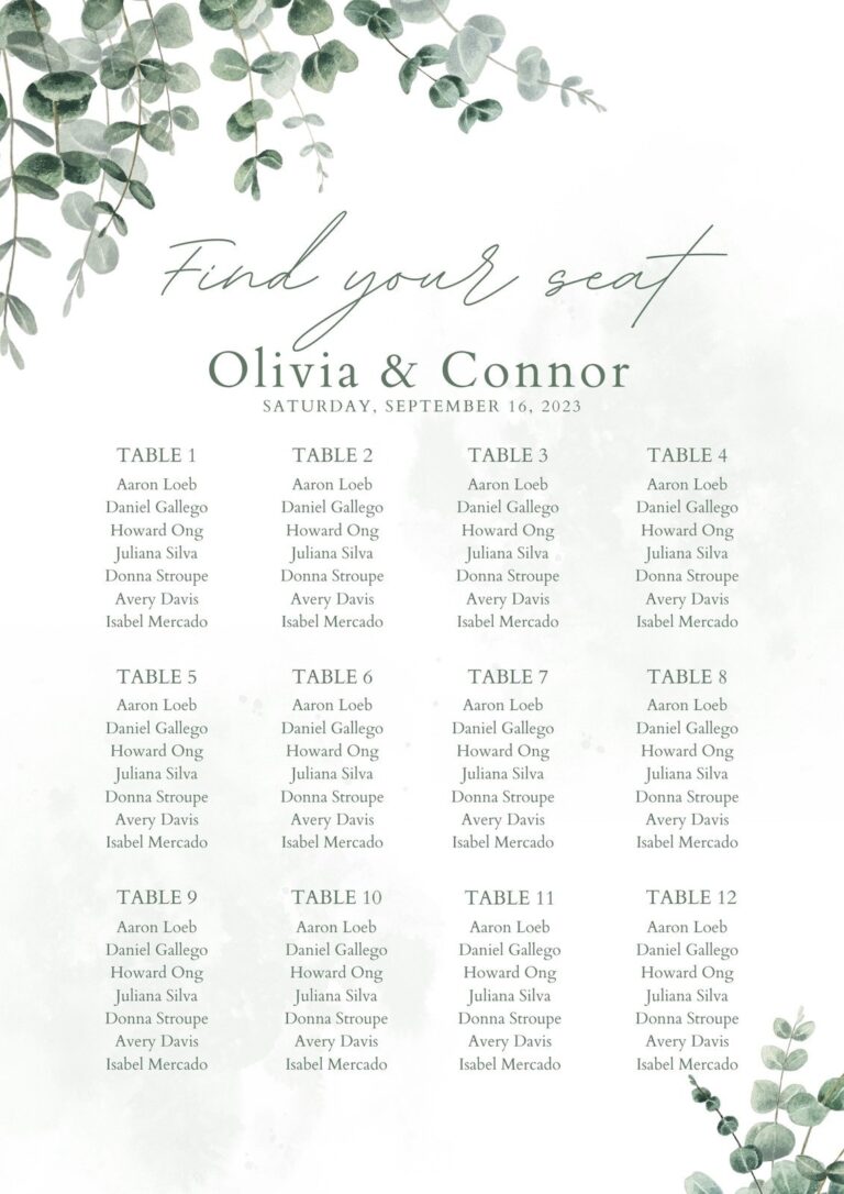 Free Custom Printable Wedding Seating Chart Templates Canva