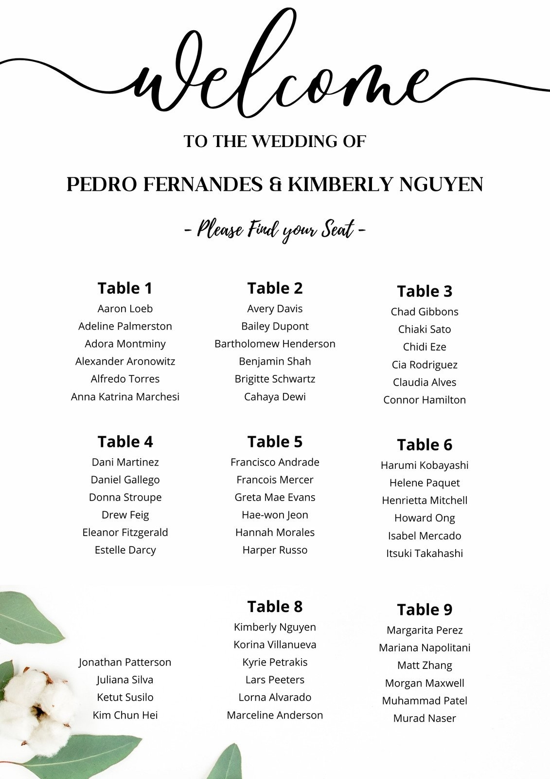 Free Custom Printable Wedding Seating Chart Templates Canva