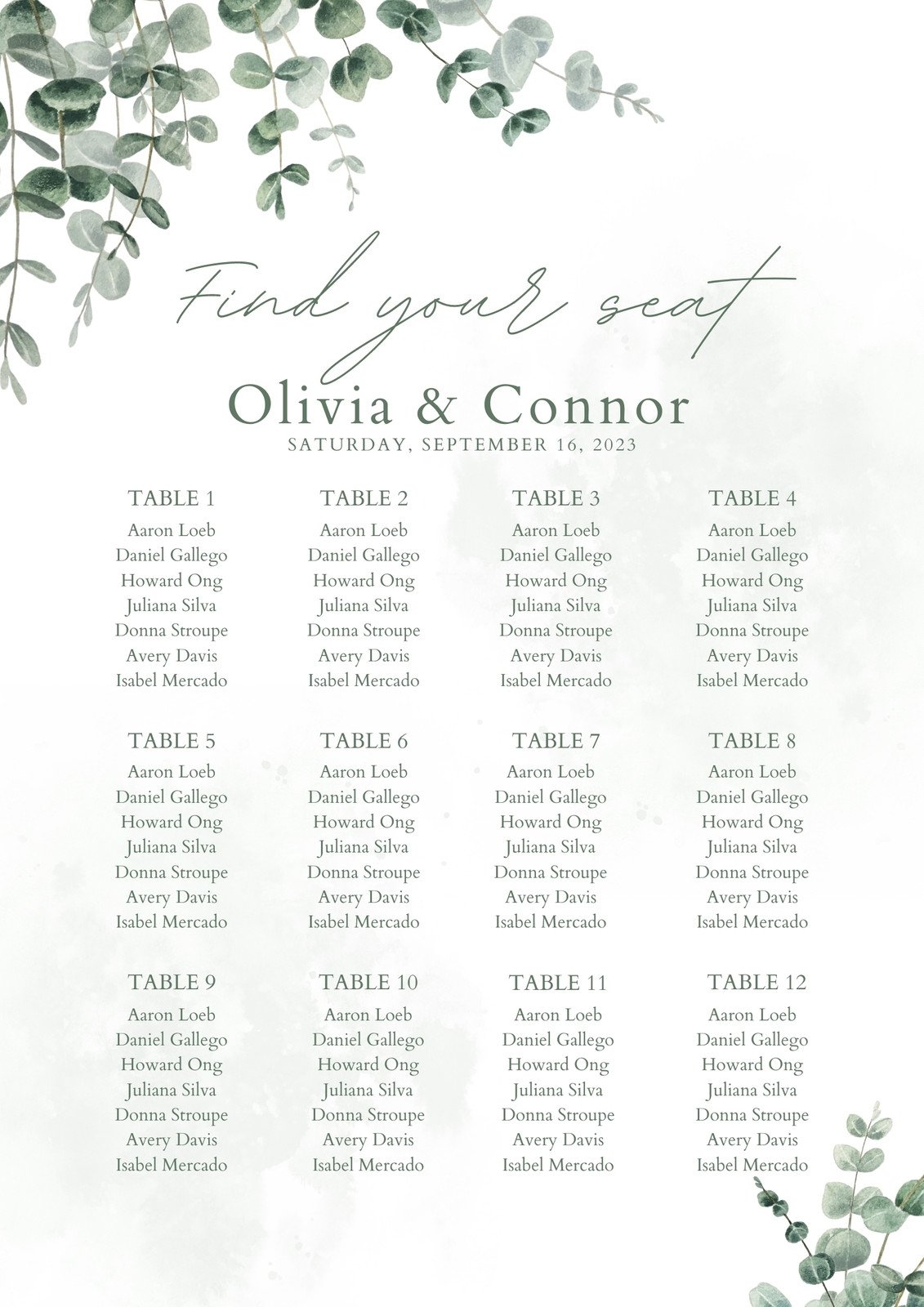 Free Custom Printable Wedding Seating Chart Templates Canva Free Custom Printable Wedding Seating Chart Templates Canva