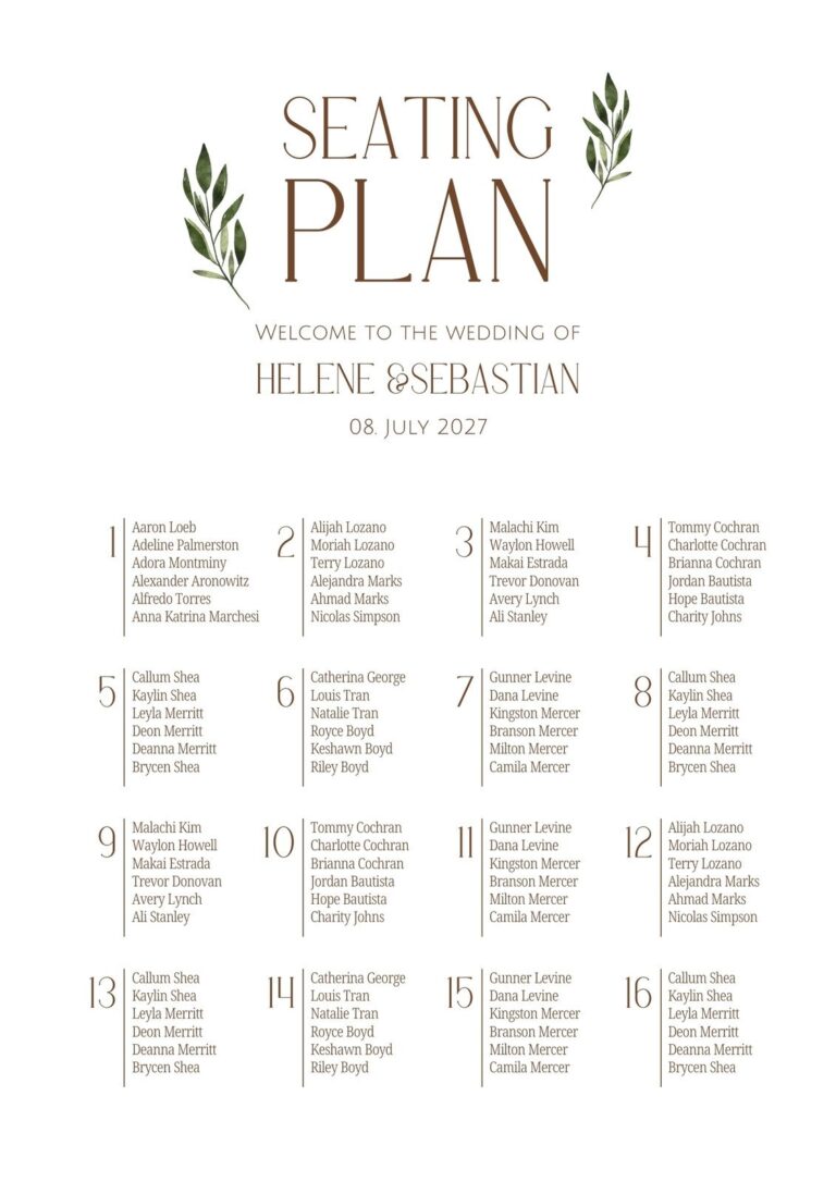 Free Custom Printable Wedding Seating Chart Templates Canva