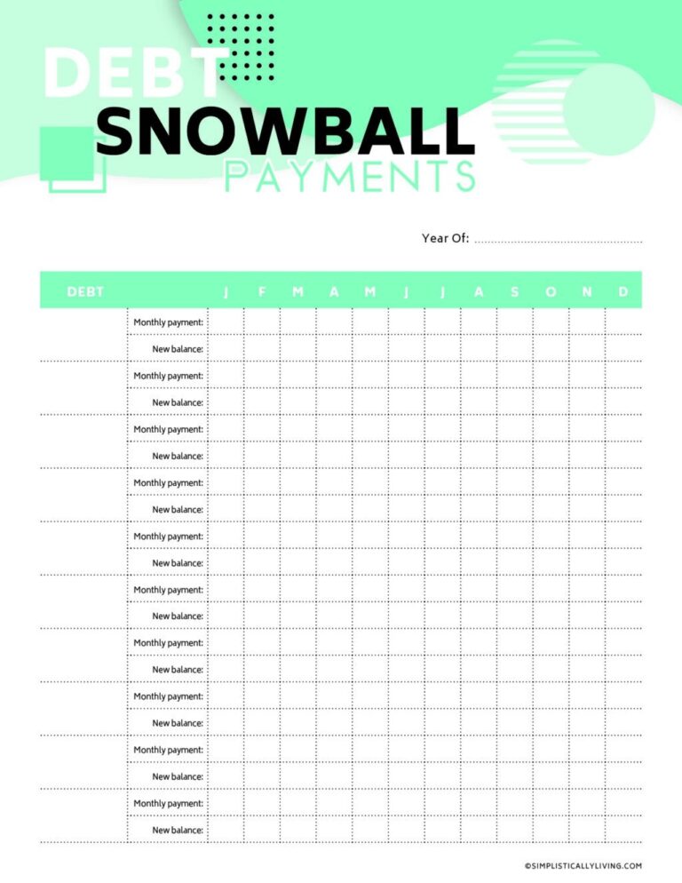 Free Debt Snowball Printable Worksheets Simplistically Living