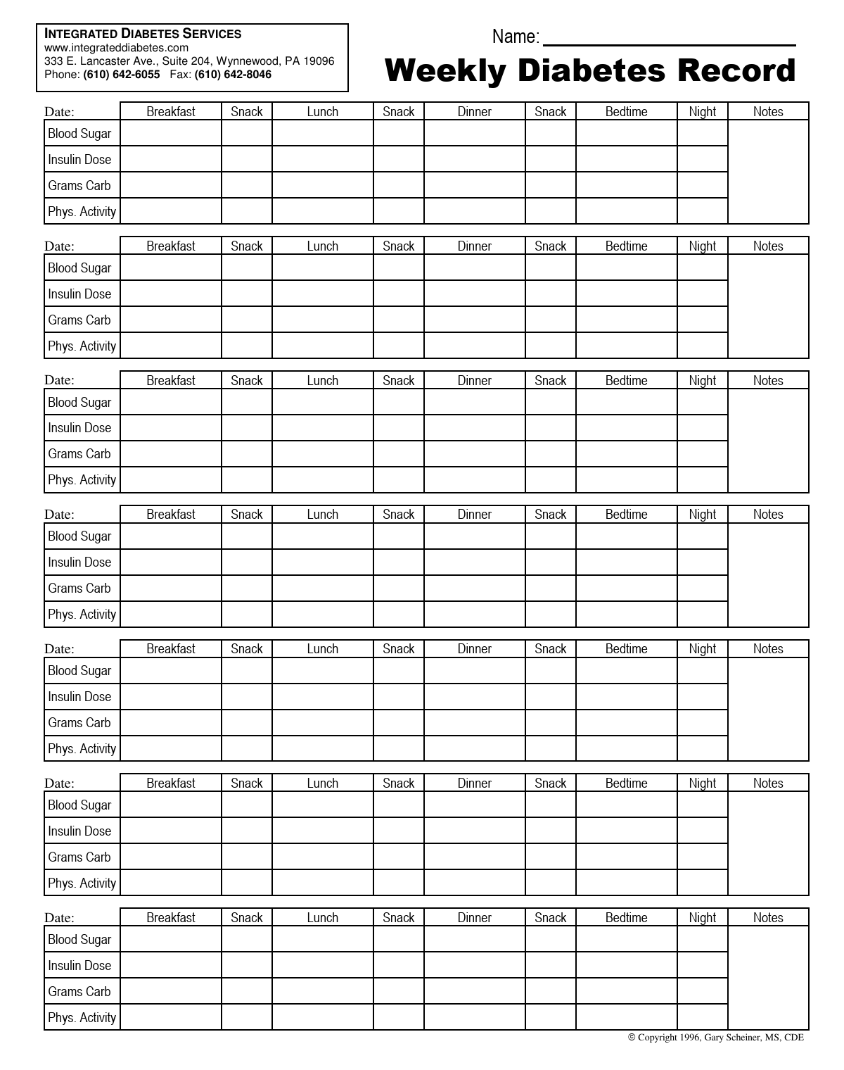 Blood Sugar Log Chart Printable