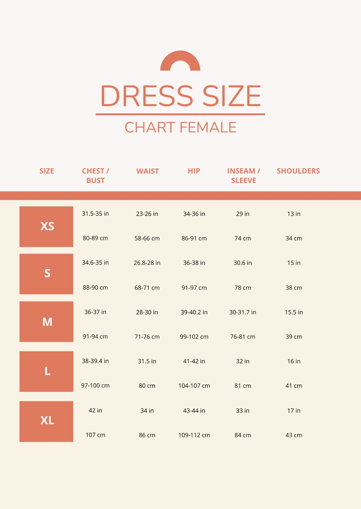 Free Dress Size Chart Templates Editable And Printable