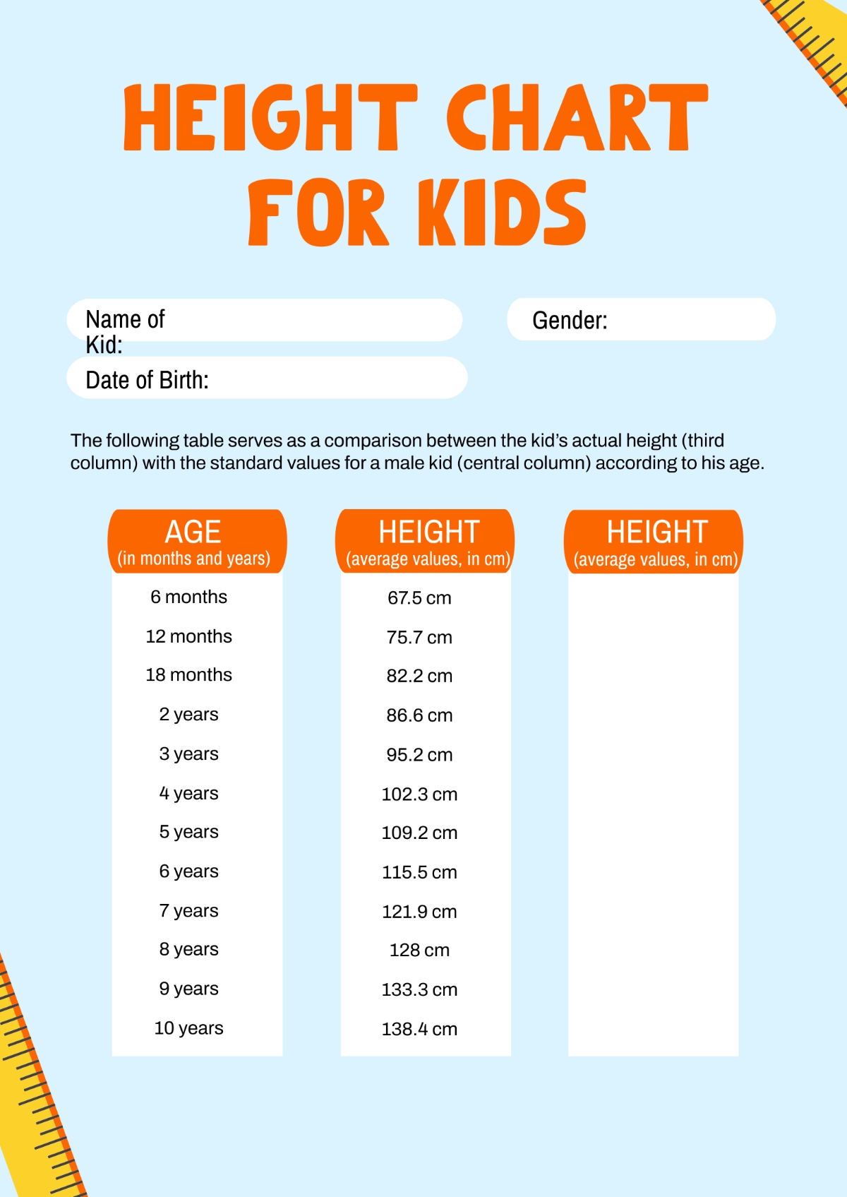 Free Printable Children's Height Chart