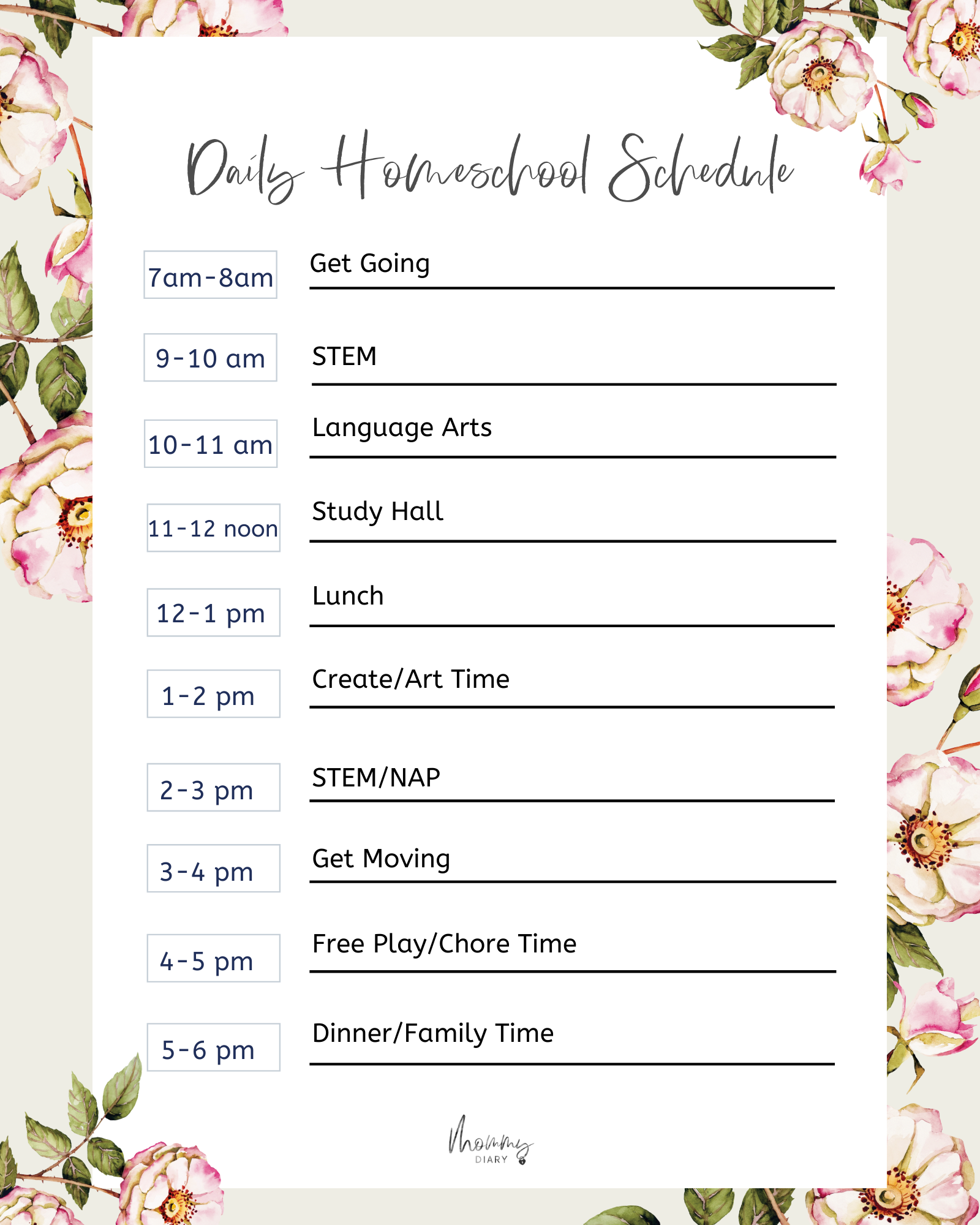 Free Printable Classroom Schedule Chart