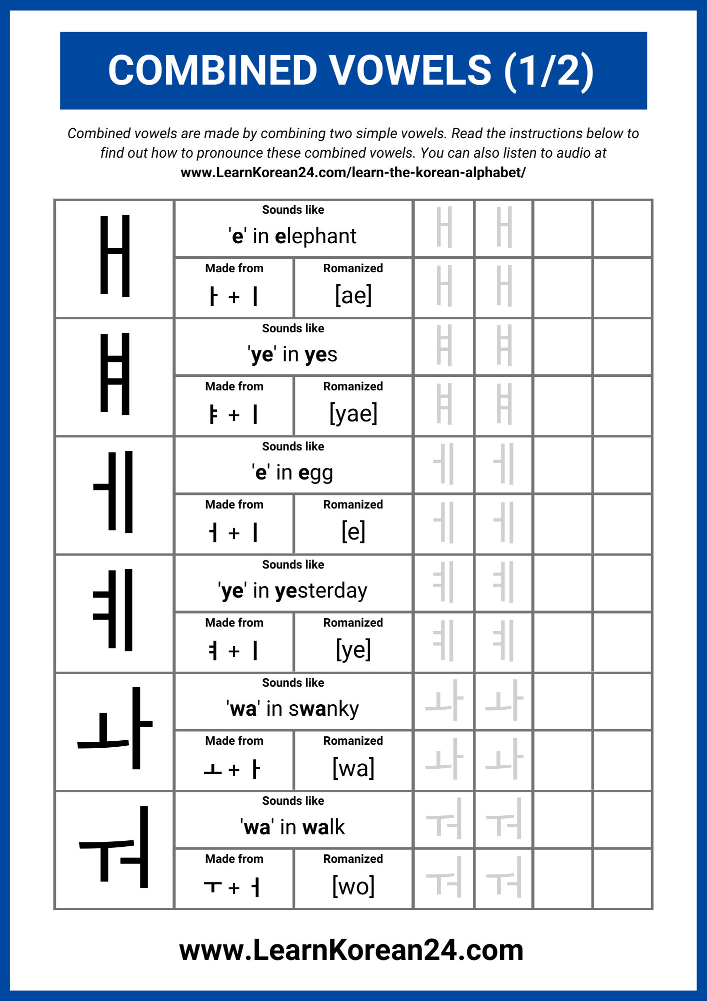 Free Korean Alphabet Worksheets PDF LearnKorean24