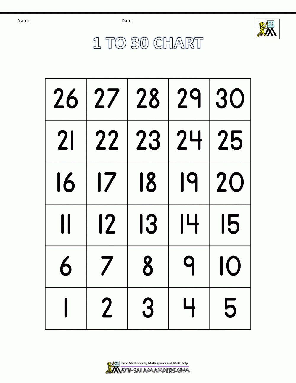 Number Chart 1-10 Free Printable Number Chart 1-10 Free Printable