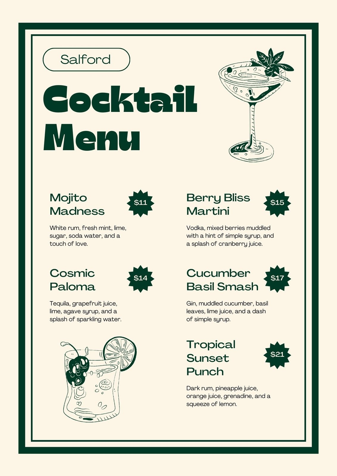 Free Printable And Customizable Cocktail Menu Templates Canva