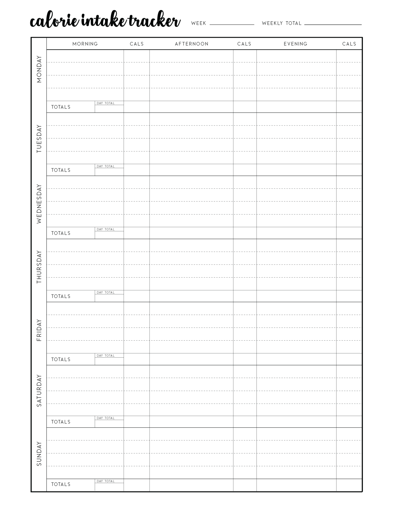 Free Printable Calorie Tracker World Of Printables