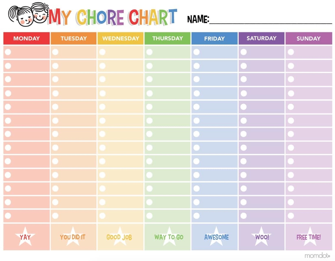 Printable Kids Summer Chore Chart