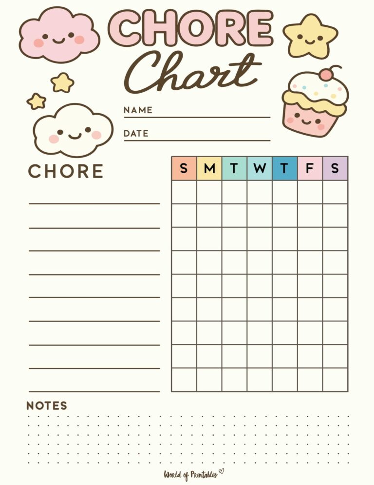 Free Printable Chore Charts For Kids Over 30 Fun Designs World Of Printables
