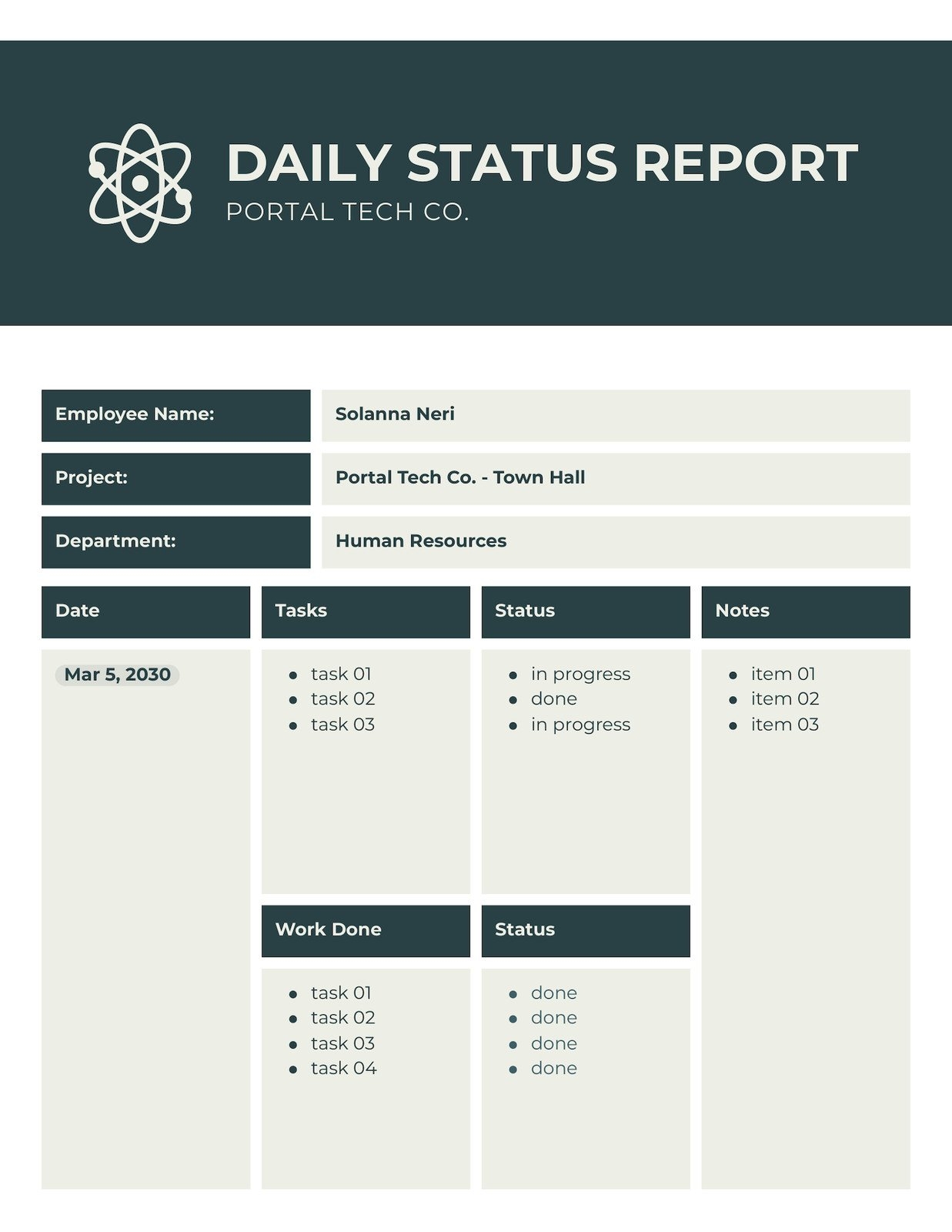 Job Status Chart Template Printable