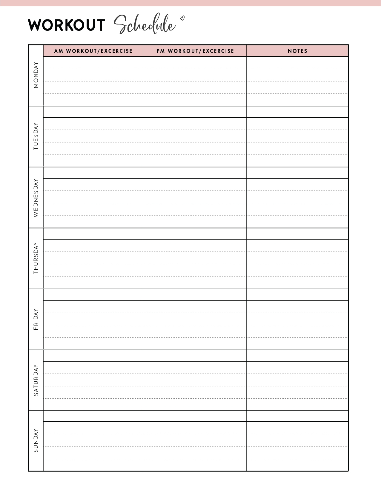 Free Printable Exercise Schedule Template World Of Printables