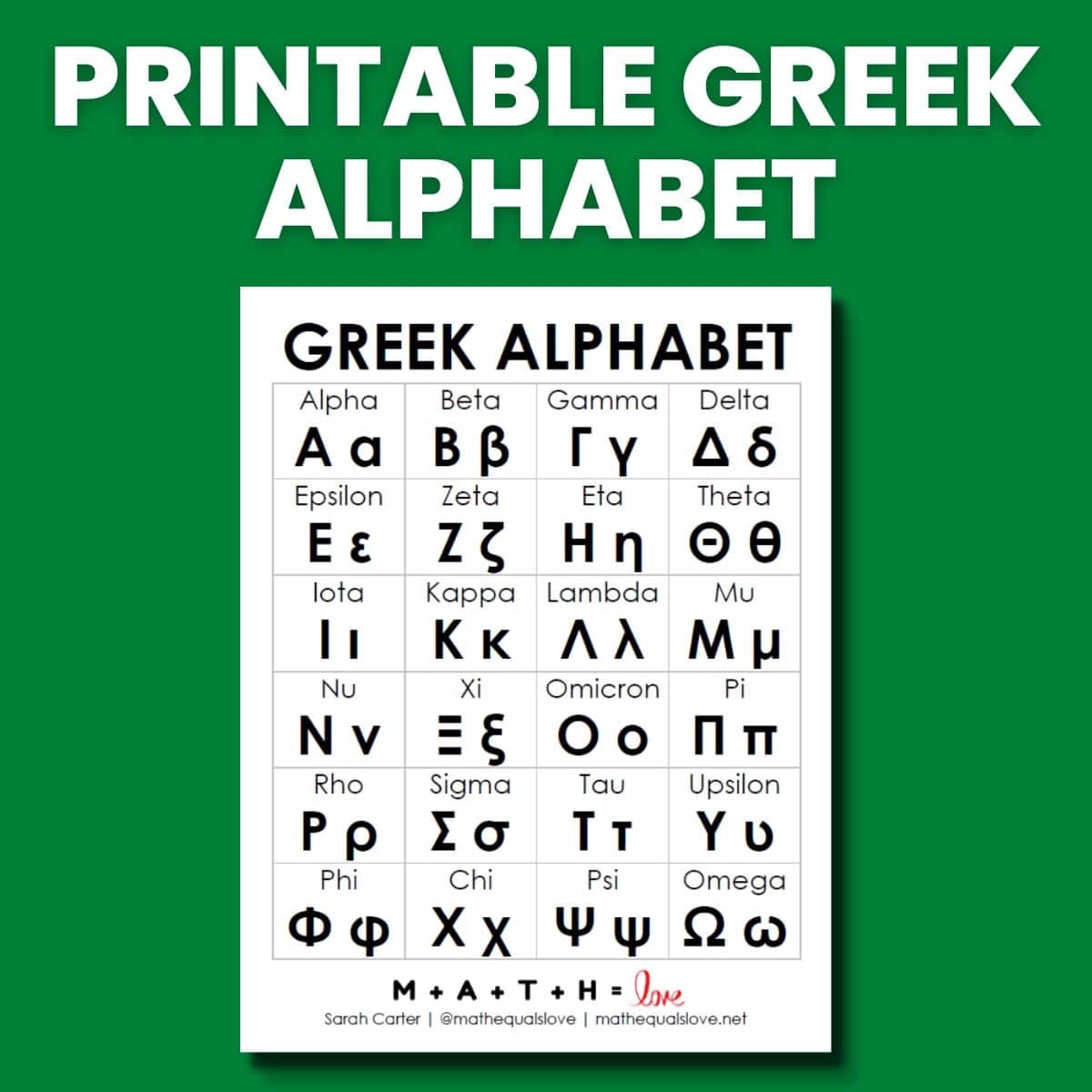 Free Printable Greek Alphabet Math Love